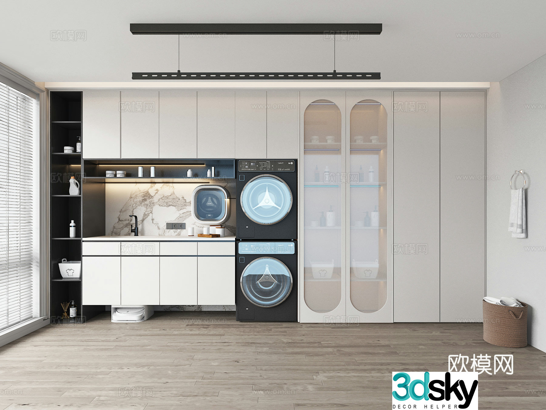 Modern laundry room balcony washing machine cabinet 3d model