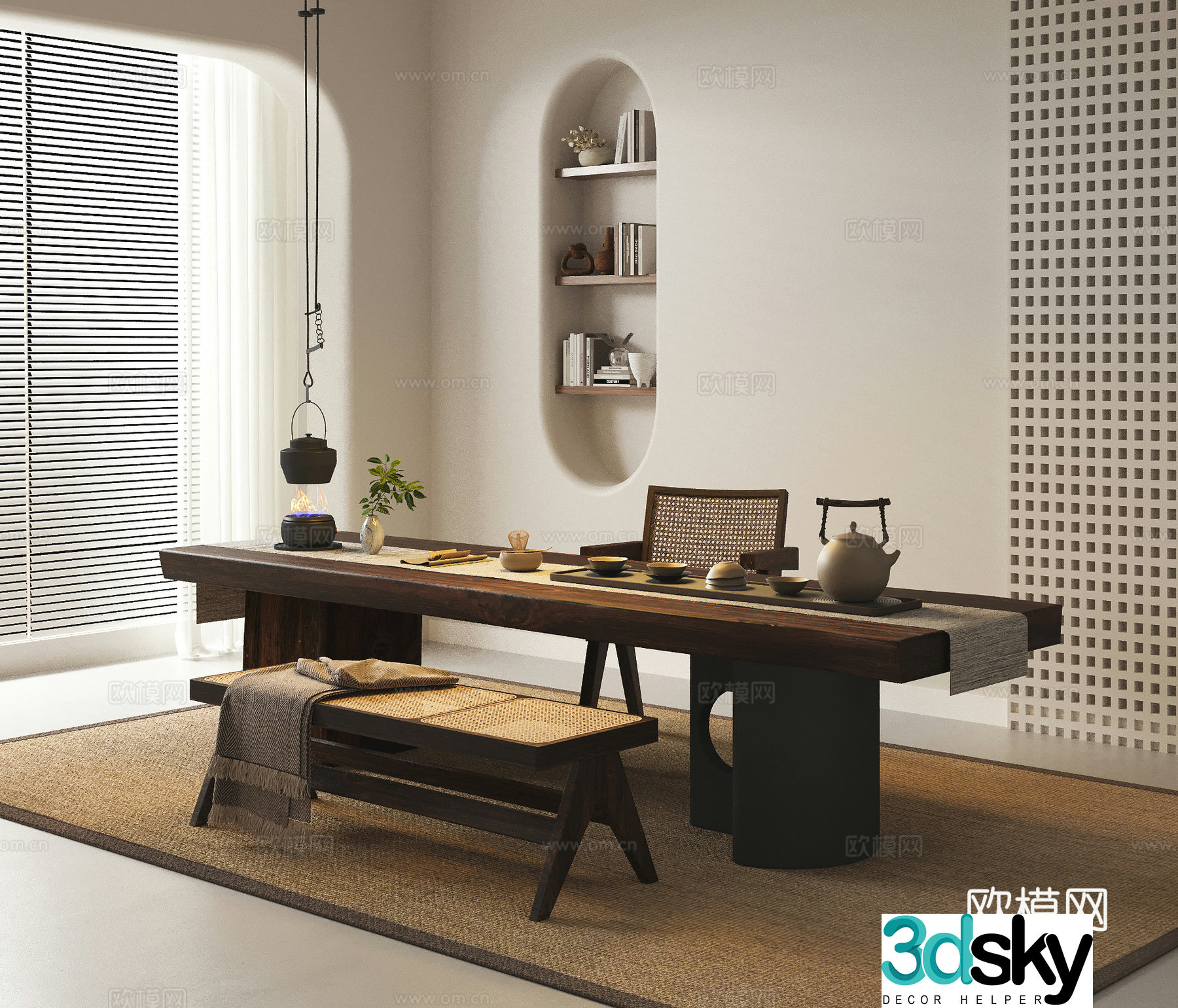 New Chinese-style tea room tea table and chair tea tray and tea set jewelry ornaments 3D model