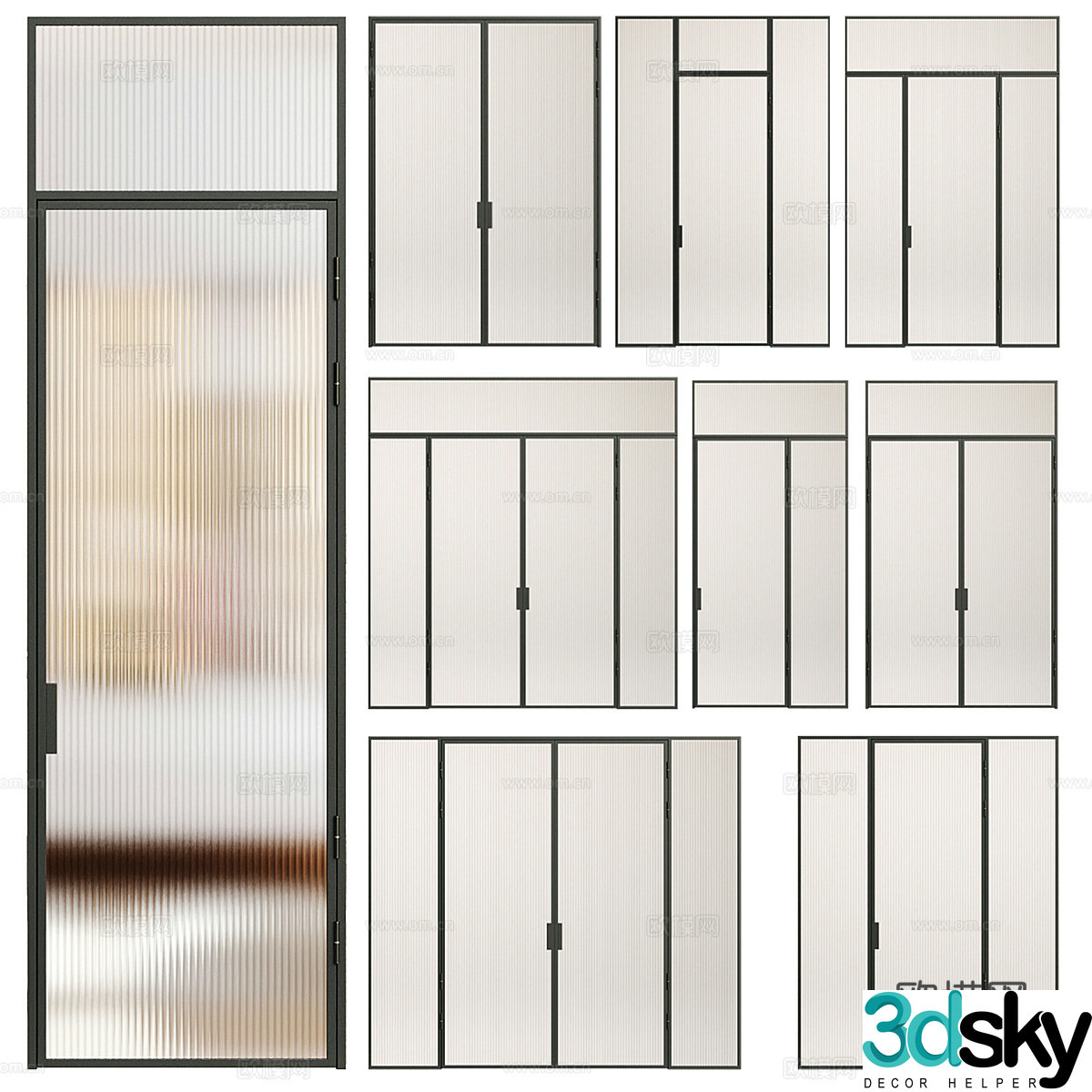Modern extremely narrow frame glass door 3d model