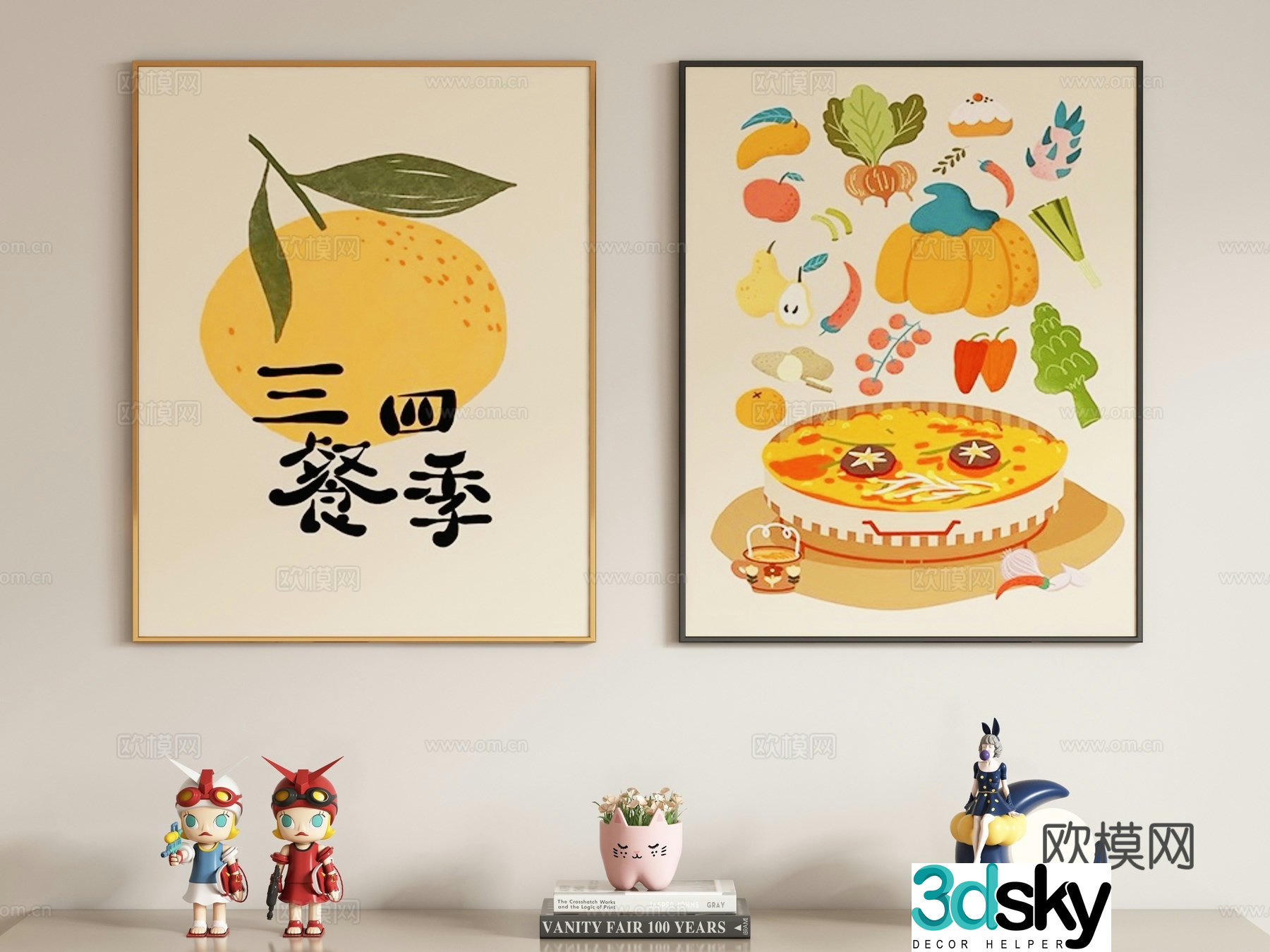 Modern cream style children’s decorative painting hanging painting 3d model