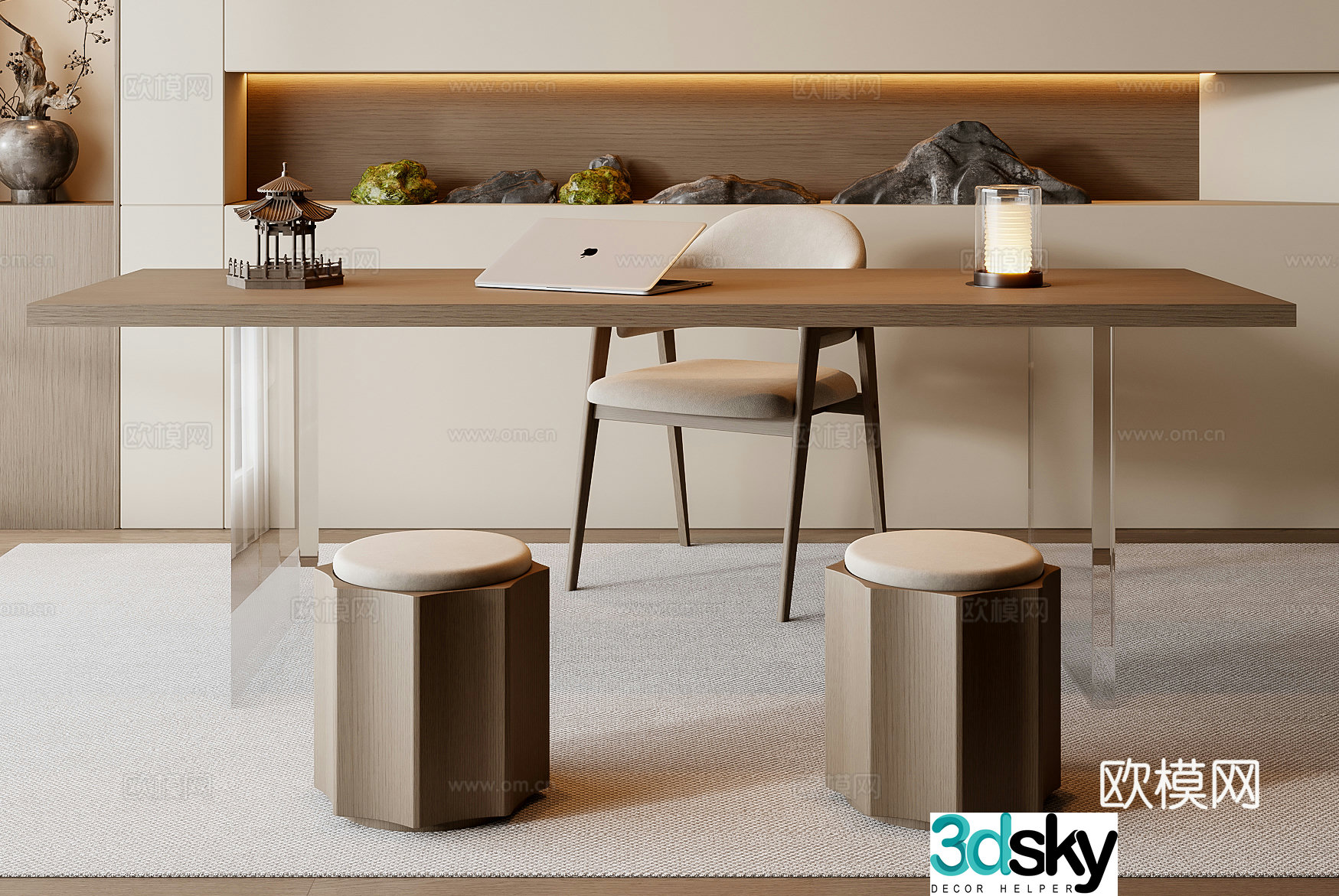 New Chinese desk and chair combination 3D model