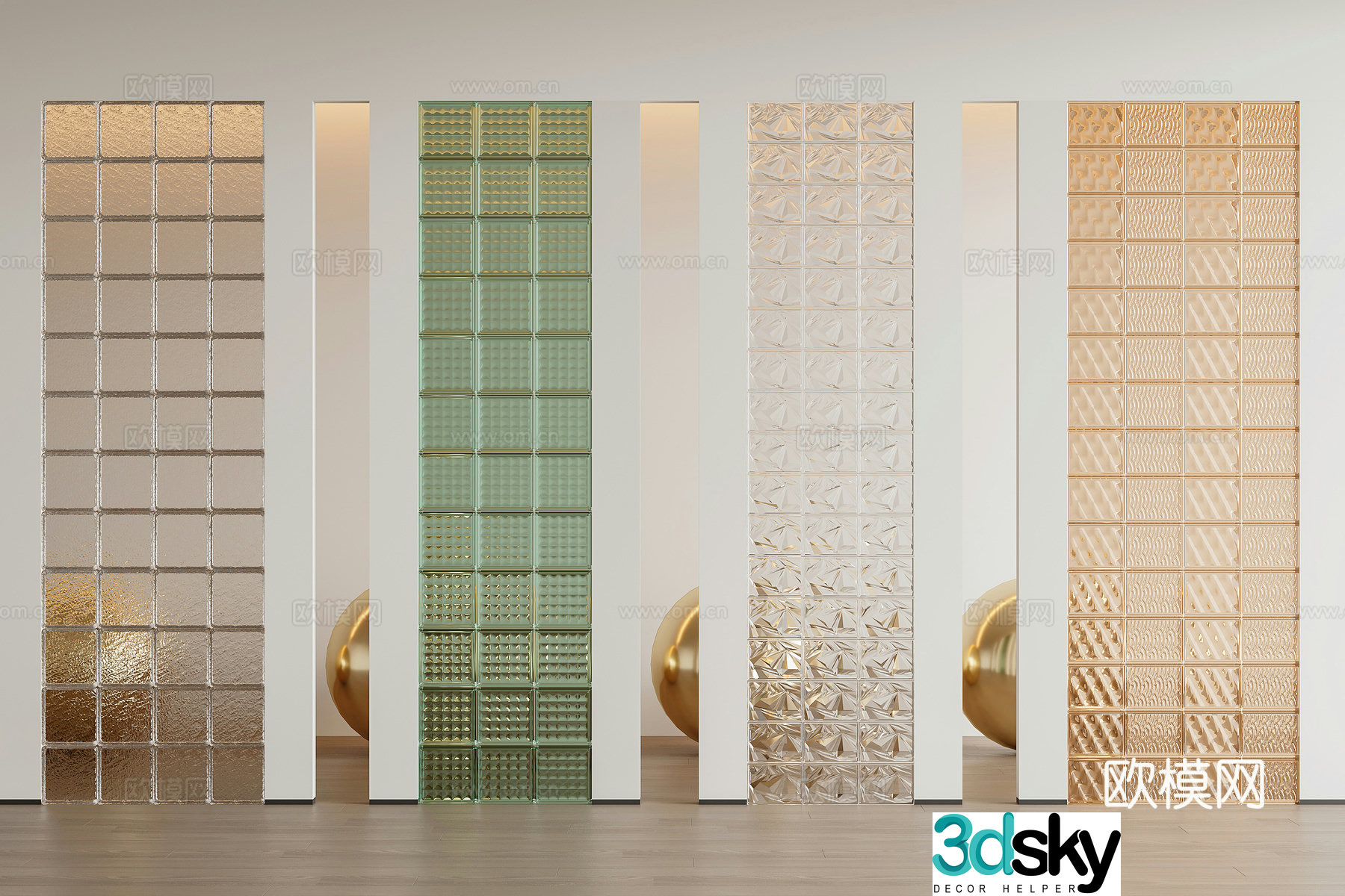 Modern glass brick partition 3d model
