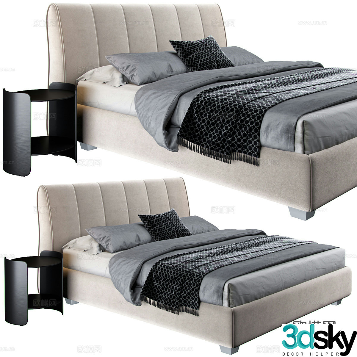 Modern leather double bed 3D model