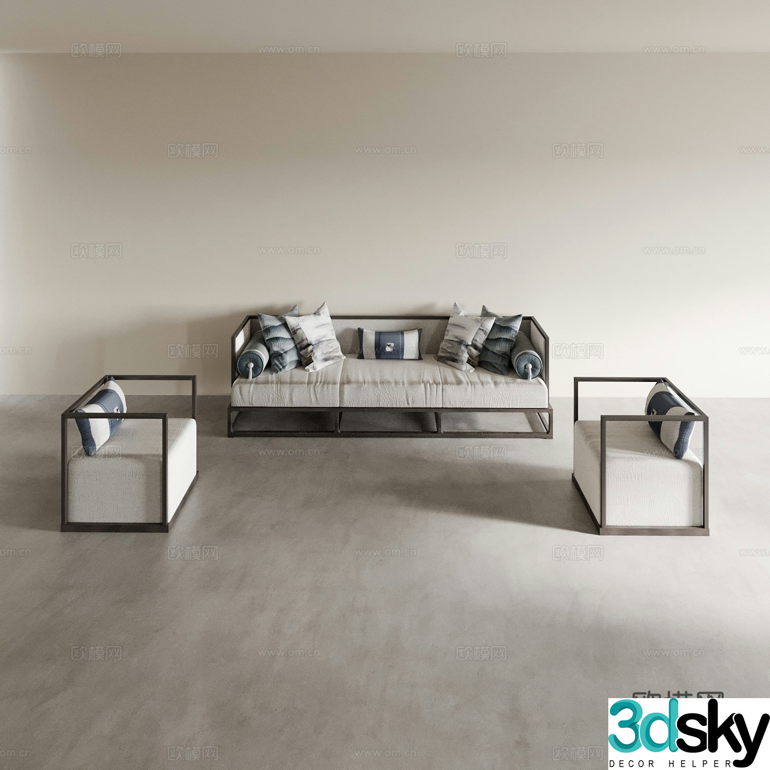 Living room sofa three-person sofa leisure sofa multi-person sofa double sofa Chinese sofa 3d model