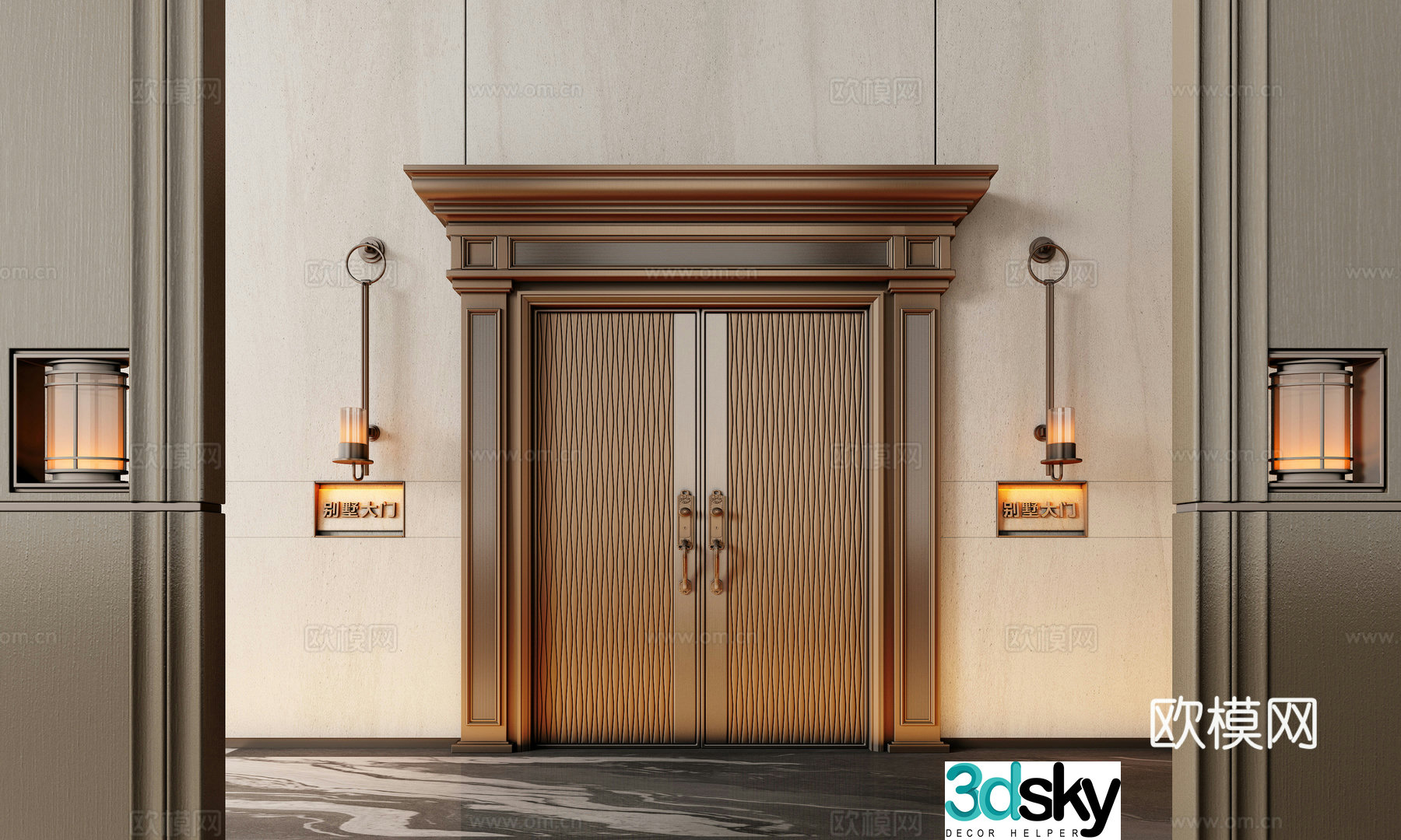 Villa door copper door European style door entrance door double door 3D model