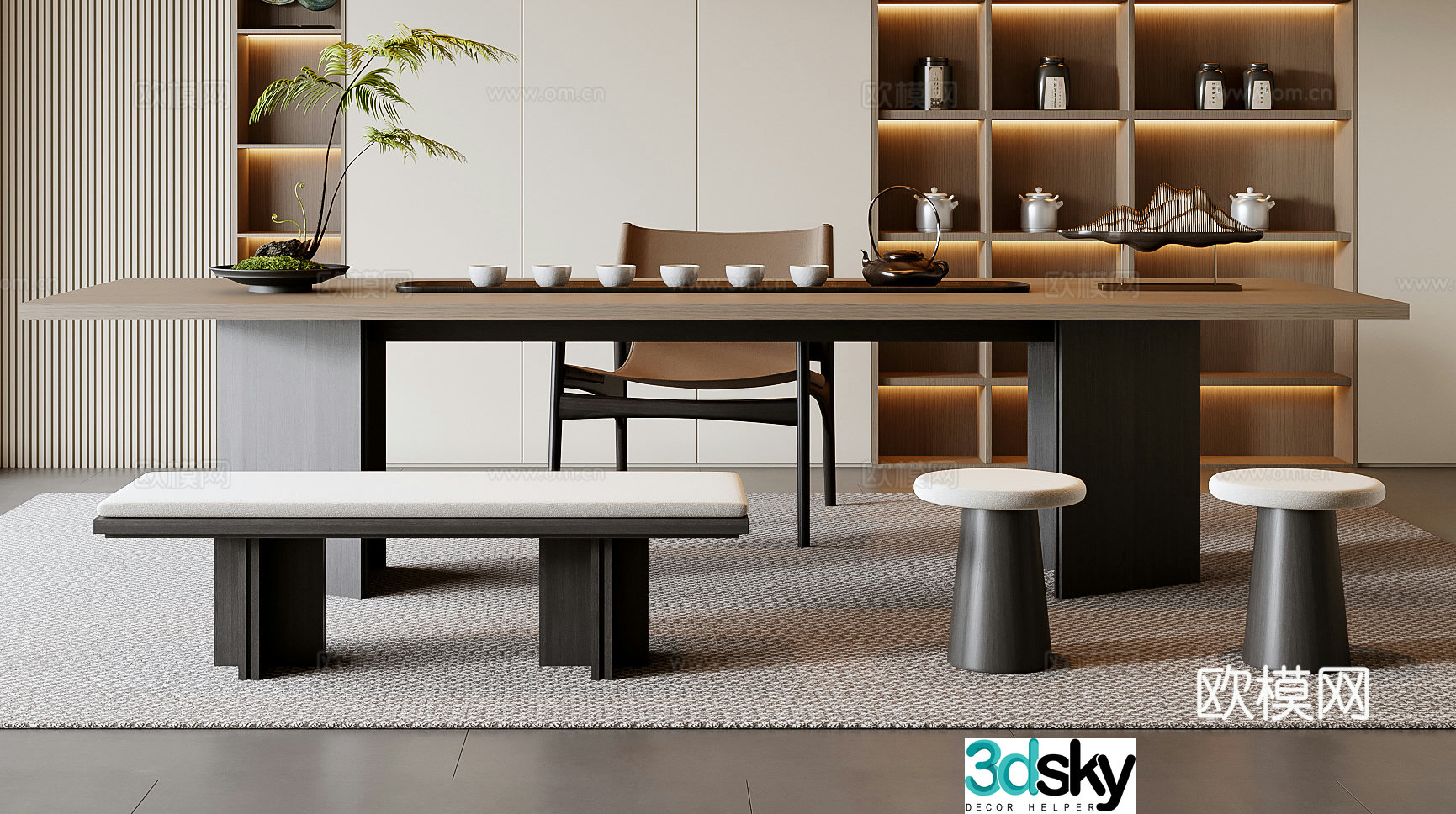 New Chinese tea table and chair combination 3D model