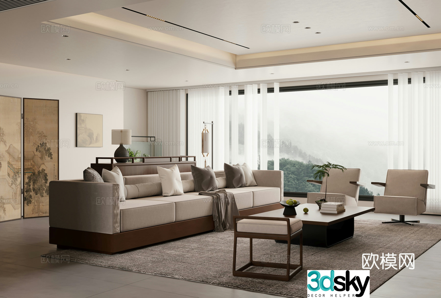 New Chinese style Chinese style living restaurant Large flat floor living restaurant Horizontal room living restaurant Song style living restaurant 3D model