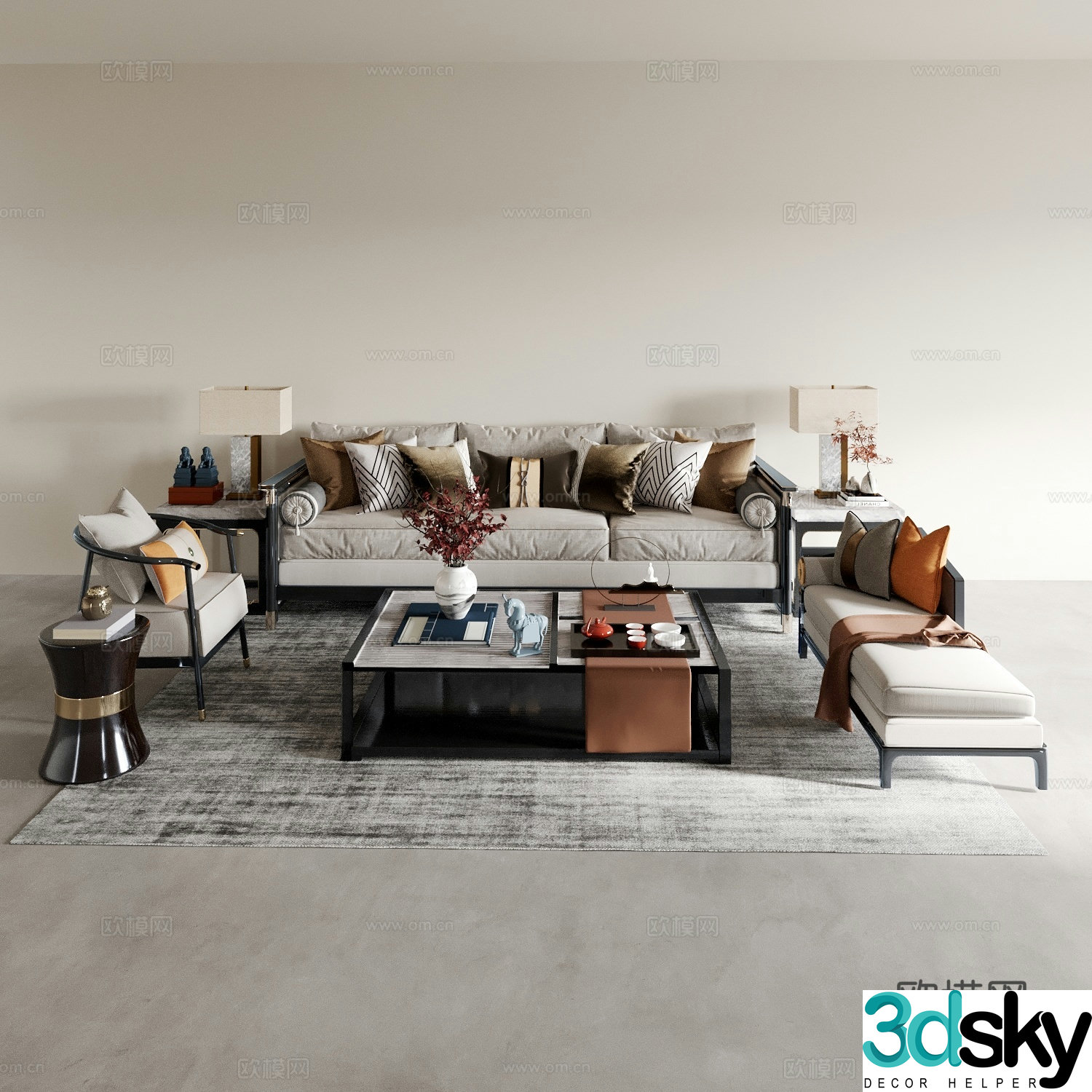 Living room living room sofa sofa coffee table combination sofa background wall lazy sofa casual sofa 3d model