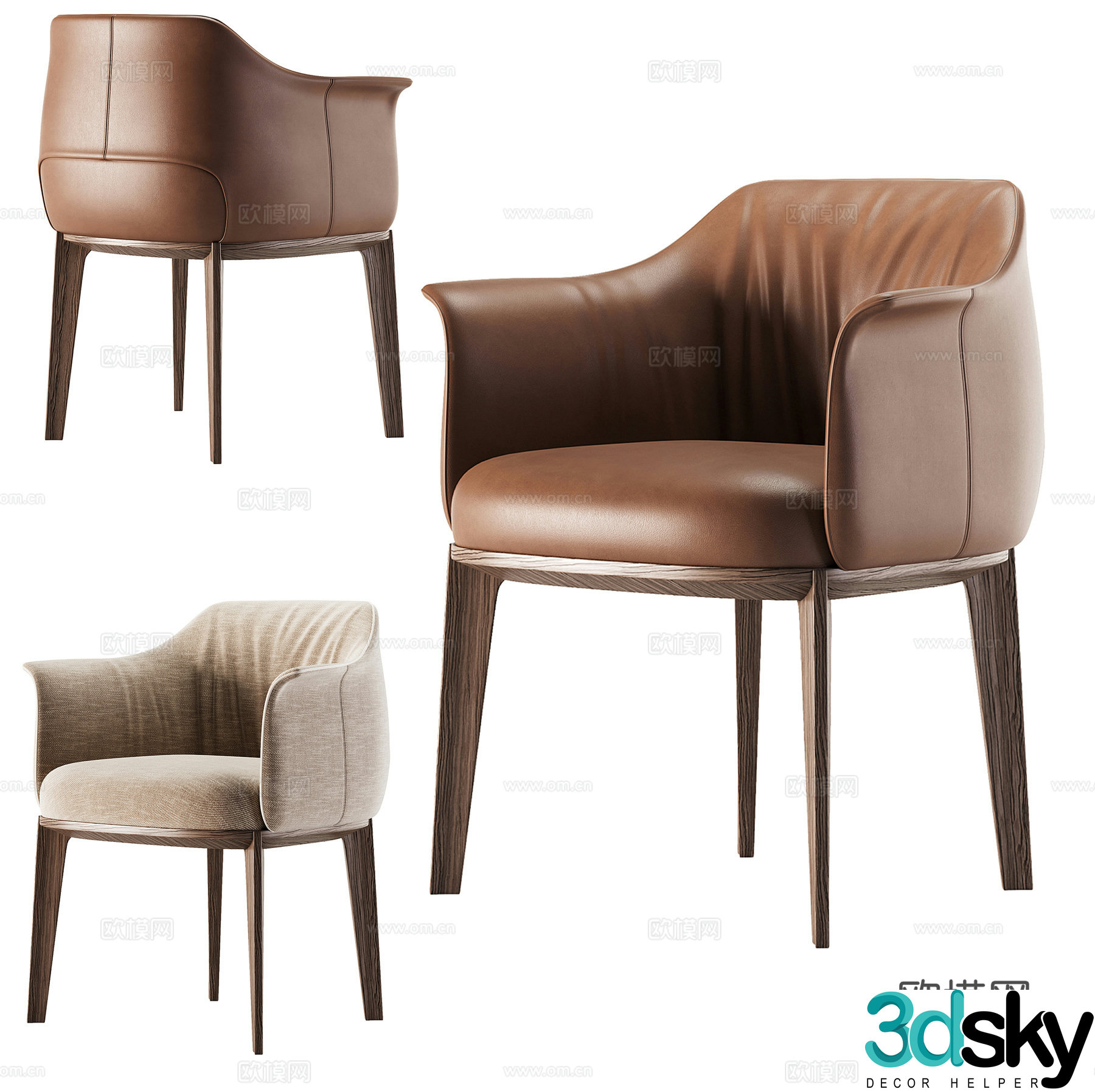 Modern dining chair single chair armchair 3d model