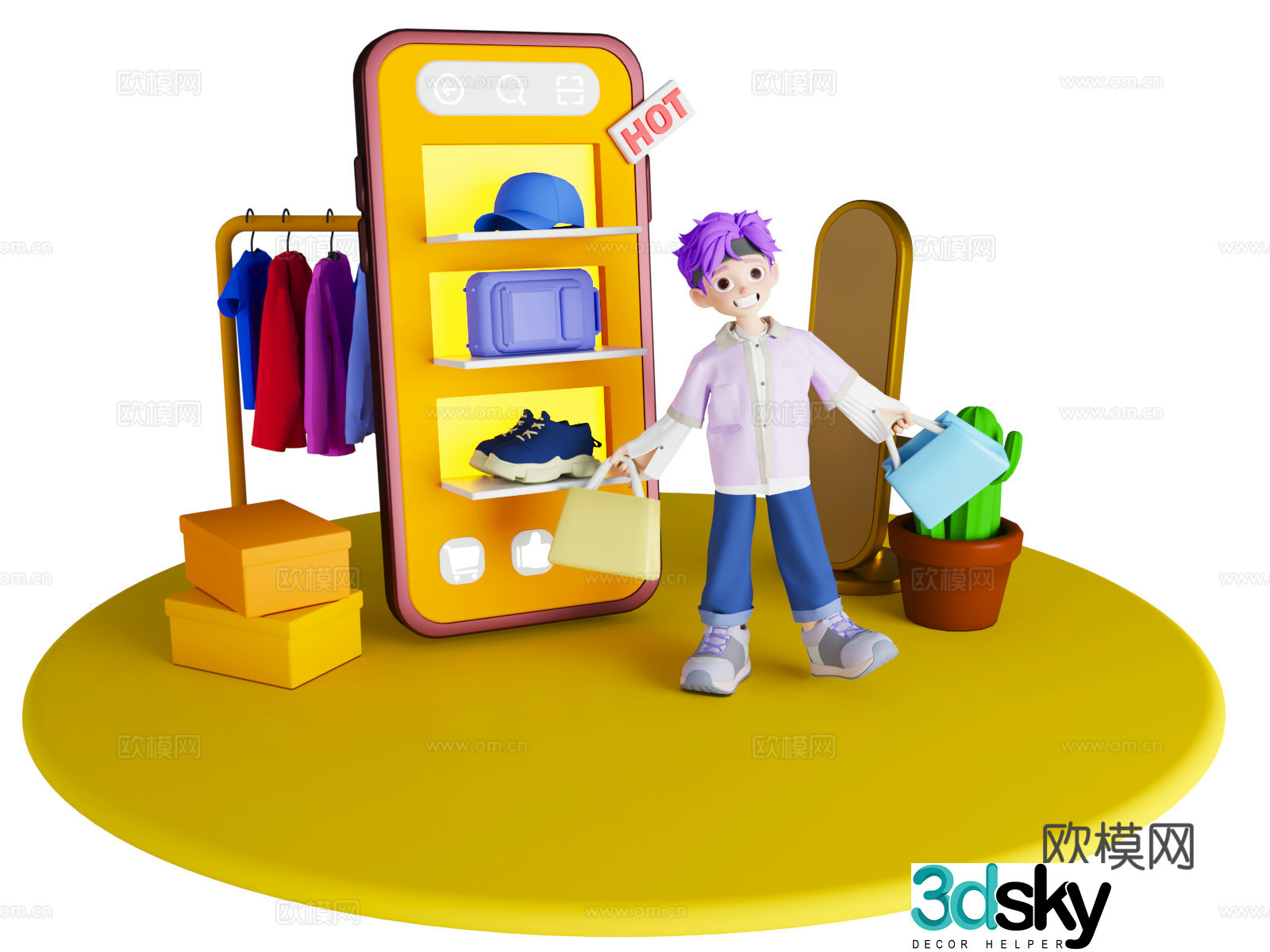 Online shopping clothing scene Cartoon shopping Cute clothing scene Online shopping – 3d model