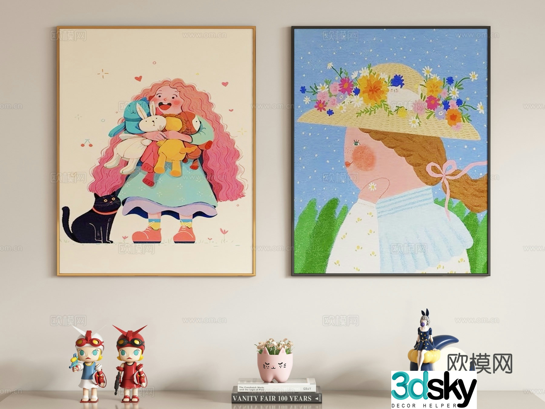Modern cream style children’s decorative painting hanging painting 3d model