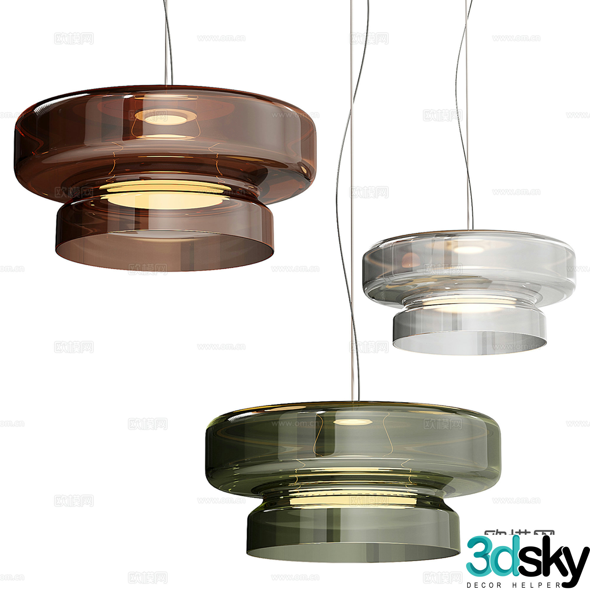 Modern light luxury glass chandelier combination 3D model