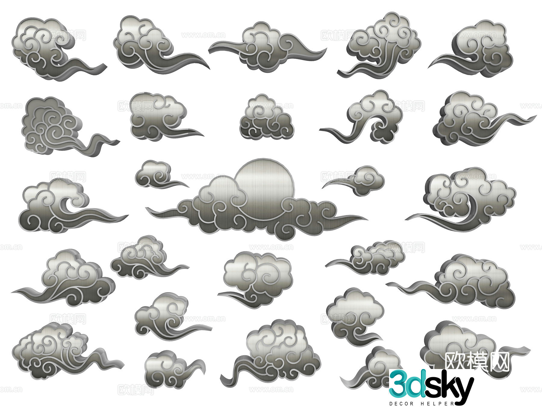 New Chinese style auspicious cloud wall decoration cloud pattern classical tradition auspiciousness gold-edged auspicious cloud pattern elements silhouette 3d model