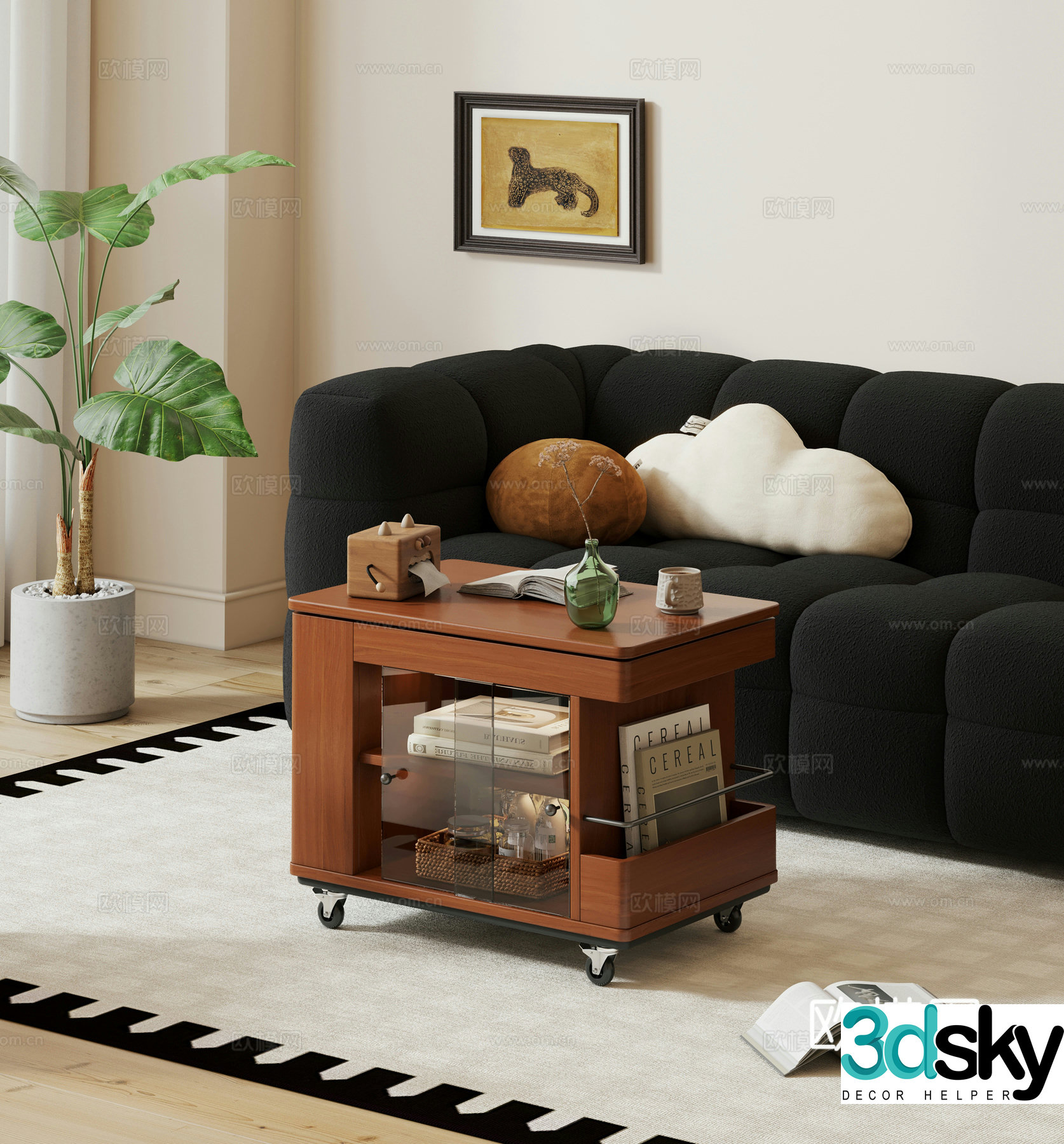 Modern medieval side table moving side table square side table solid wood moving side table lifting side table 3D model