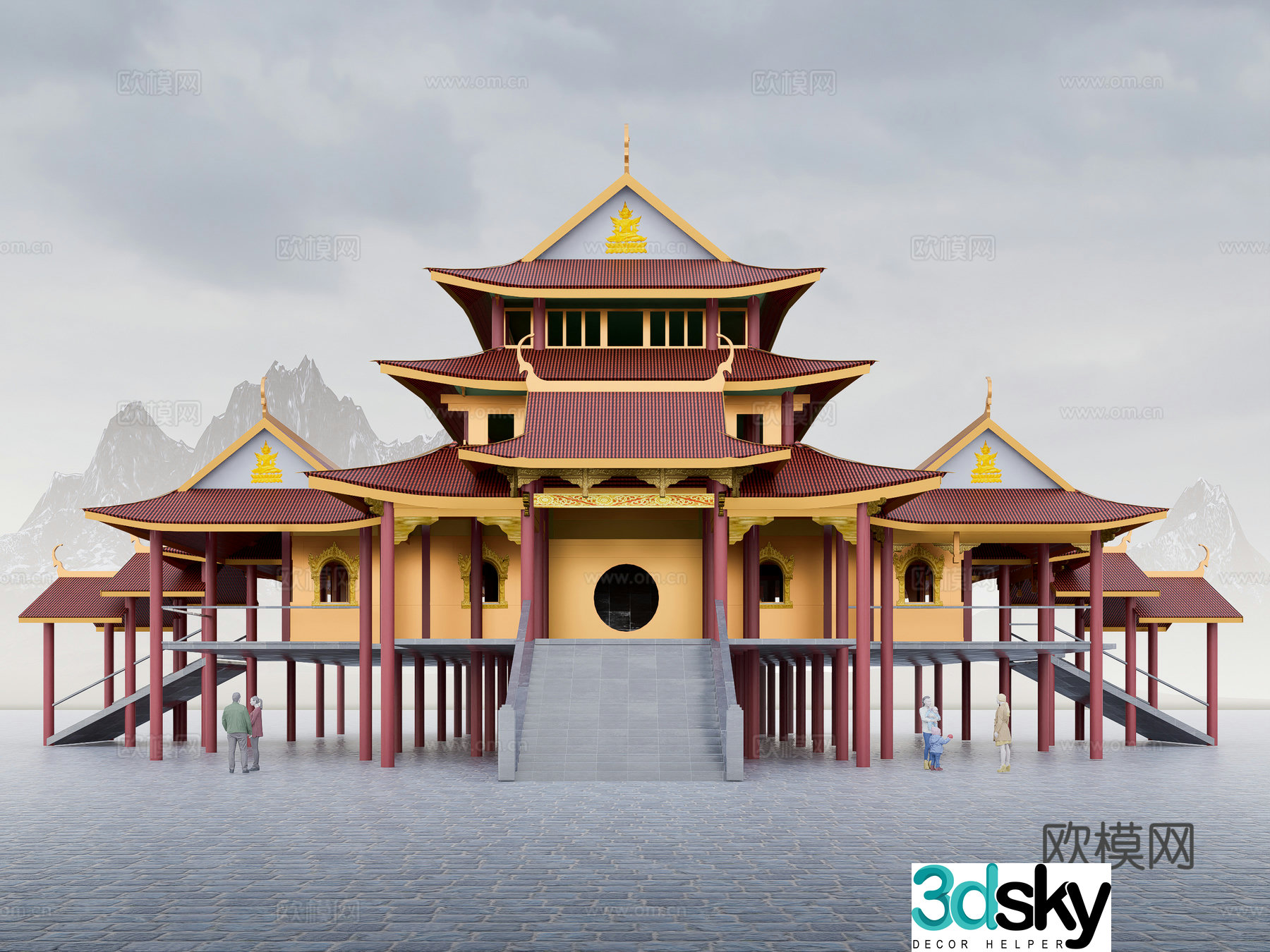 Zen Yi Retro Temple Church Buddhist Hall Southeast Asian Dai Dai Fang 3D Model