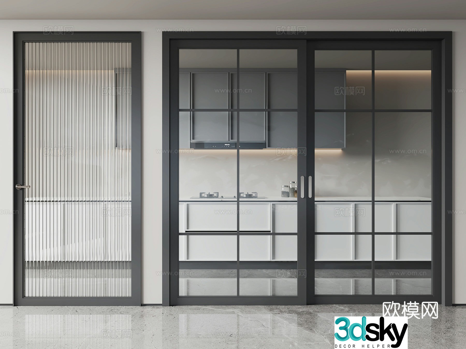 Modern kitchen door Changhong glass door Swing single door Sliding double door 3D model