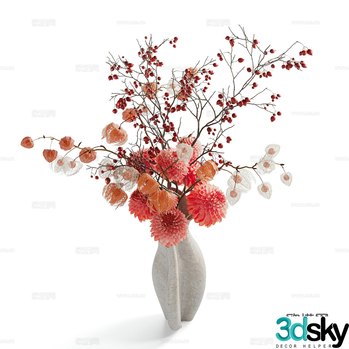 New Chinese vase flower art dry branch 3D model
