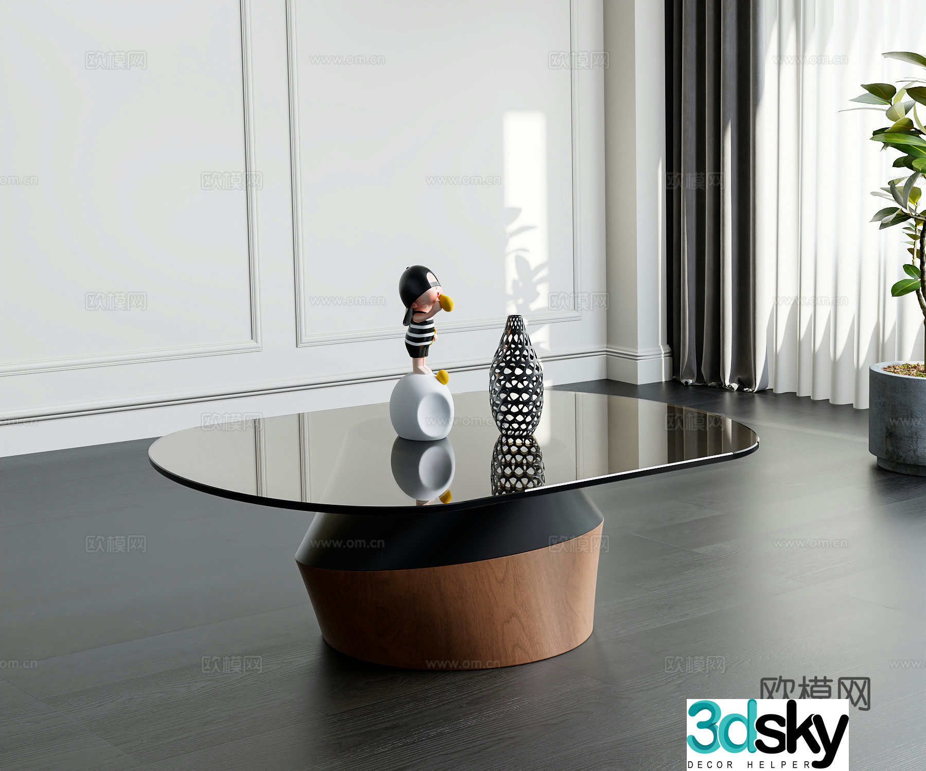 Medium cream tea table cream style 3d model