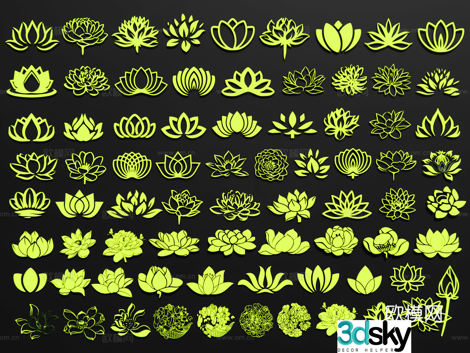 Modern lotus silhouette lotus leaf carving lotus pattern lotus wall decoration pendant flower decoration 3d model