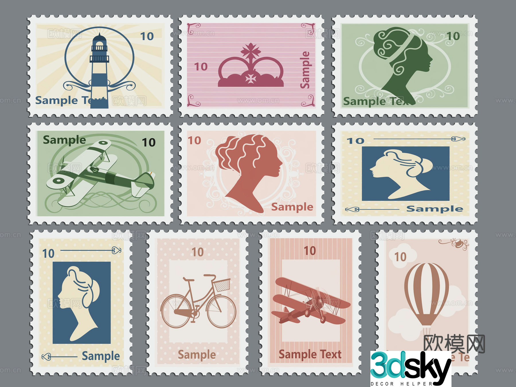 Postmark stamp stamp seal wall decoration decoration elements icon silhouette symbol travel stamp 3d model