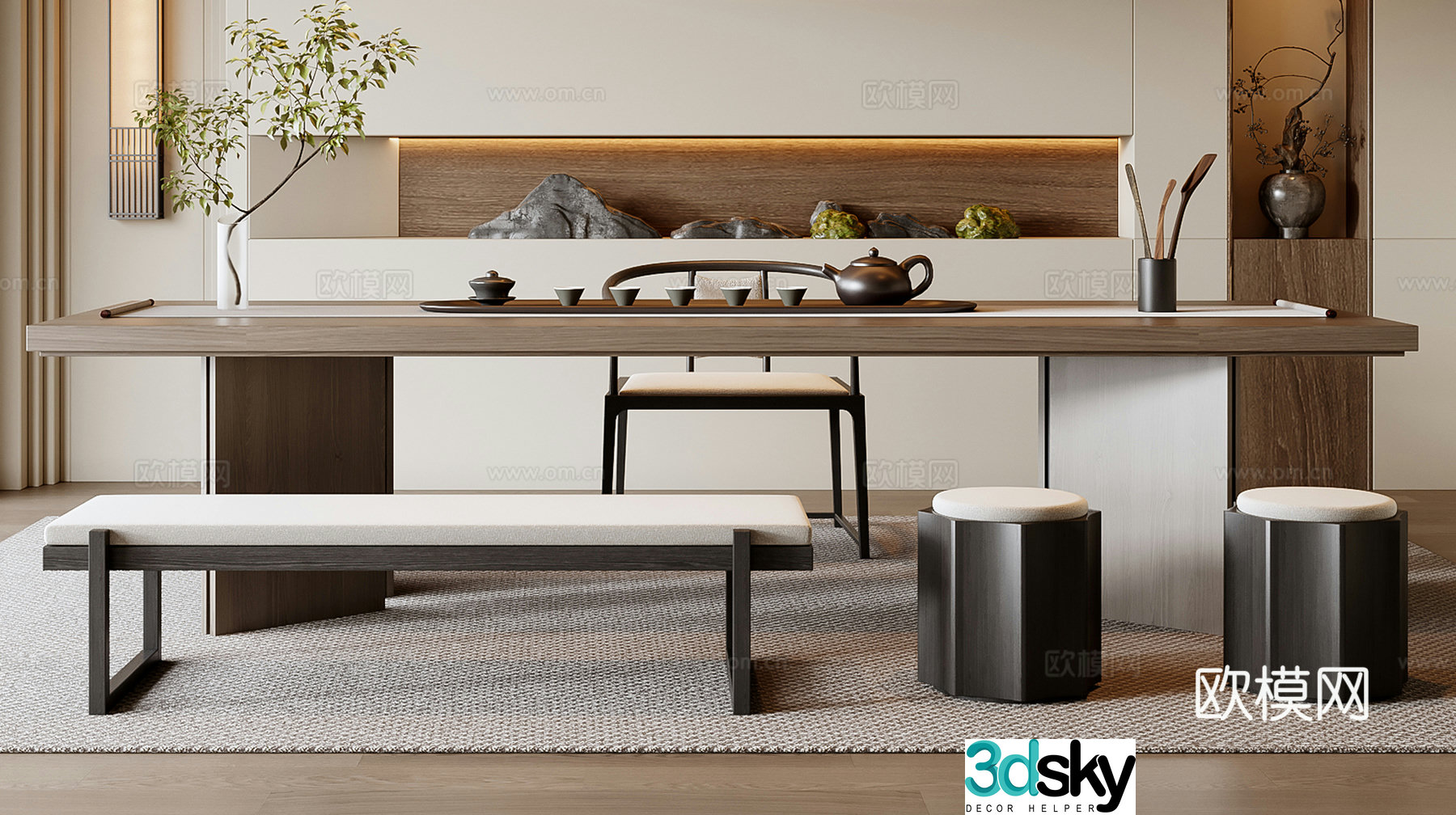 New Chinese tea table and chair combination 3D model
