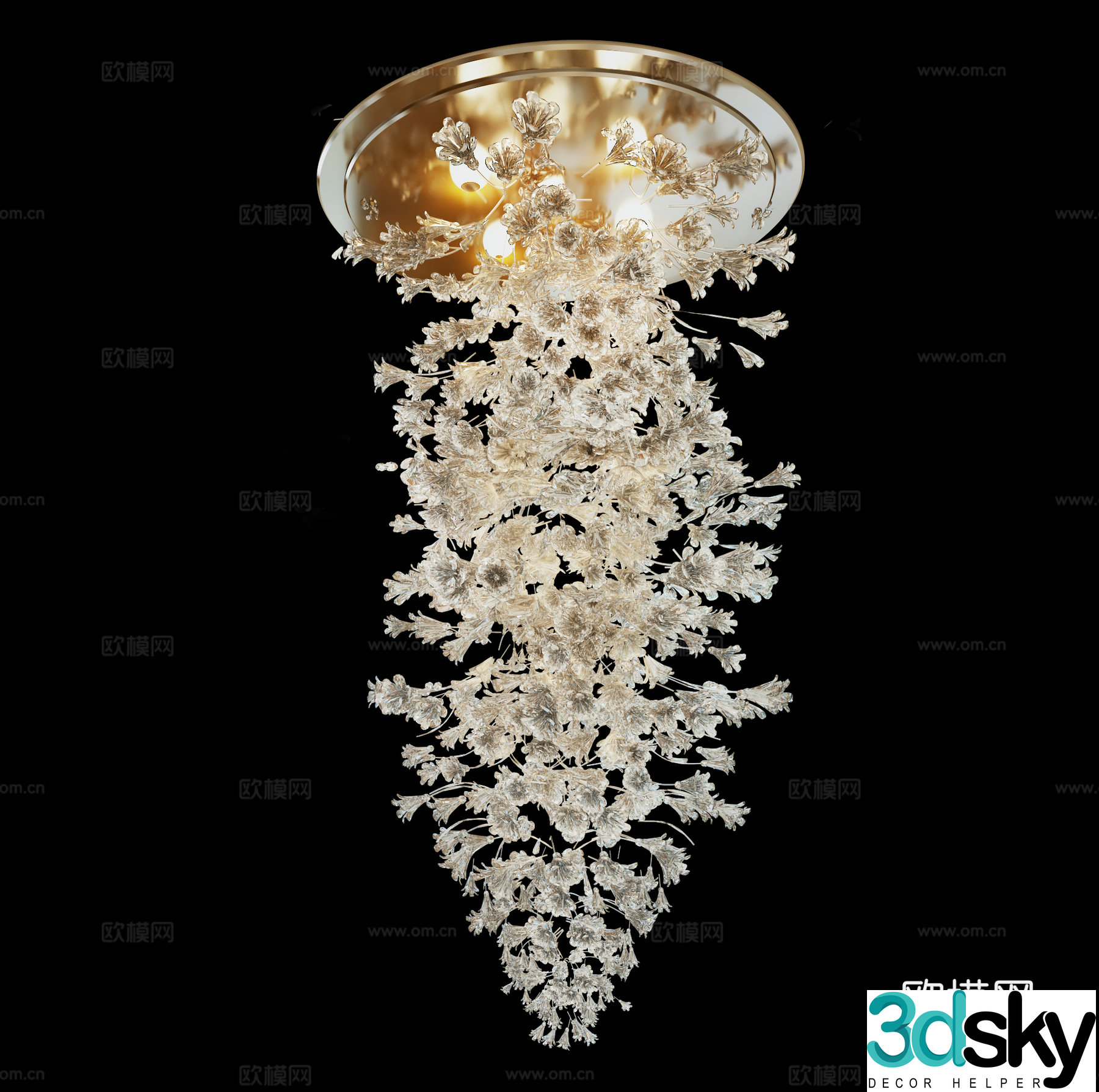 Modern light luxury chandelier villa chandelier crystal petals chandeliers large crystal lamp lobby 3D model