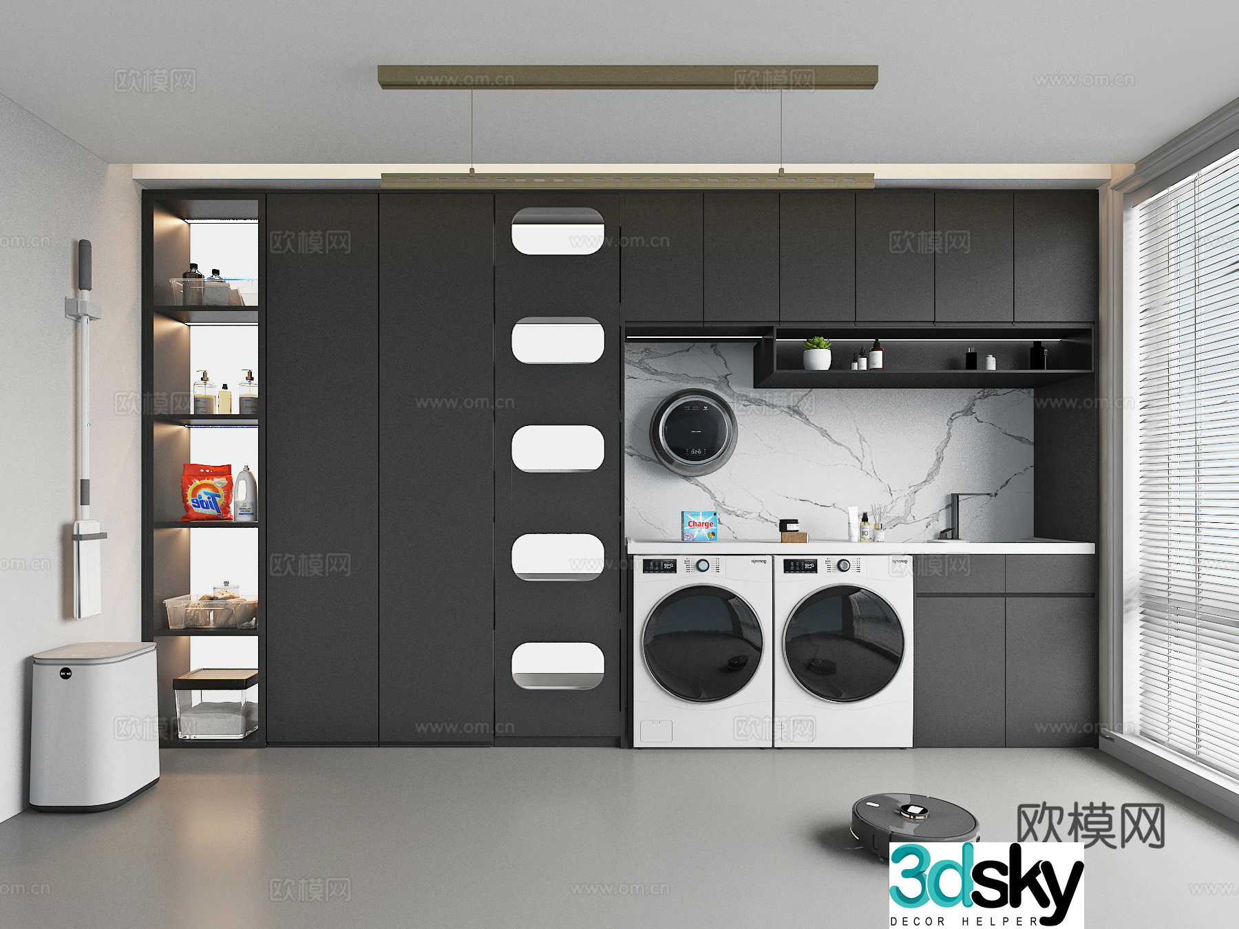 Modern laundry room balcony washing machine cabinet 3d model
