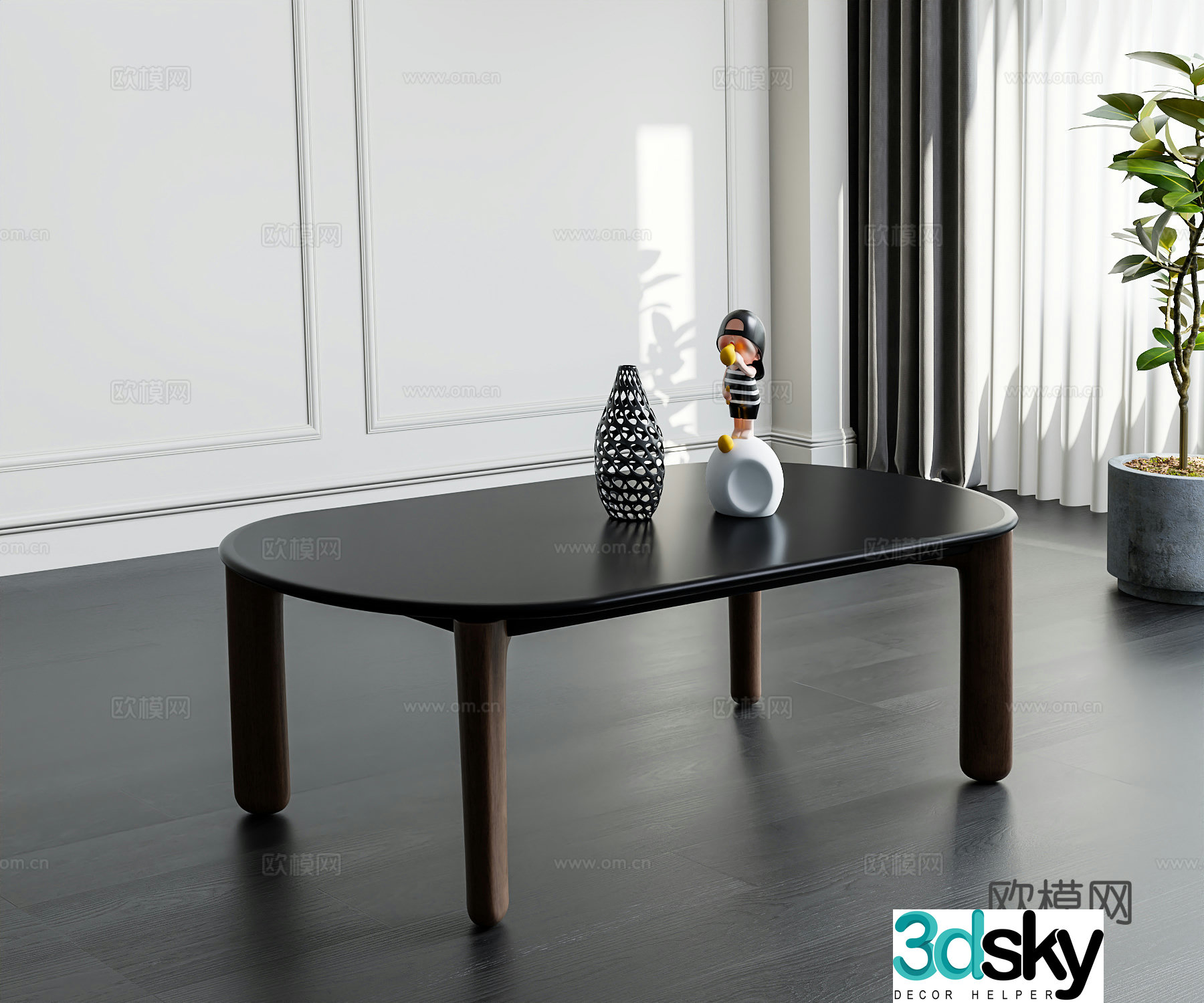 Medium cream tea table cream style 3d model