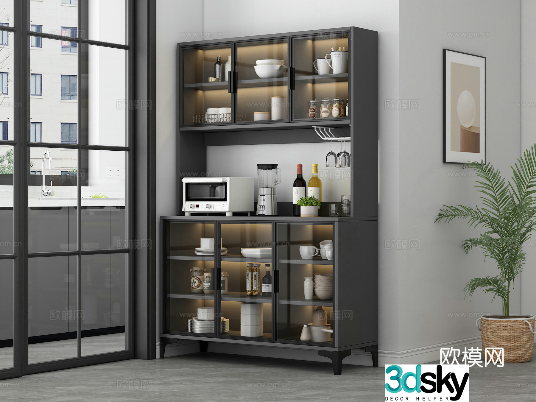Sideboard Kitchen Shelf Kitchen Supplies Dish 3D Model
