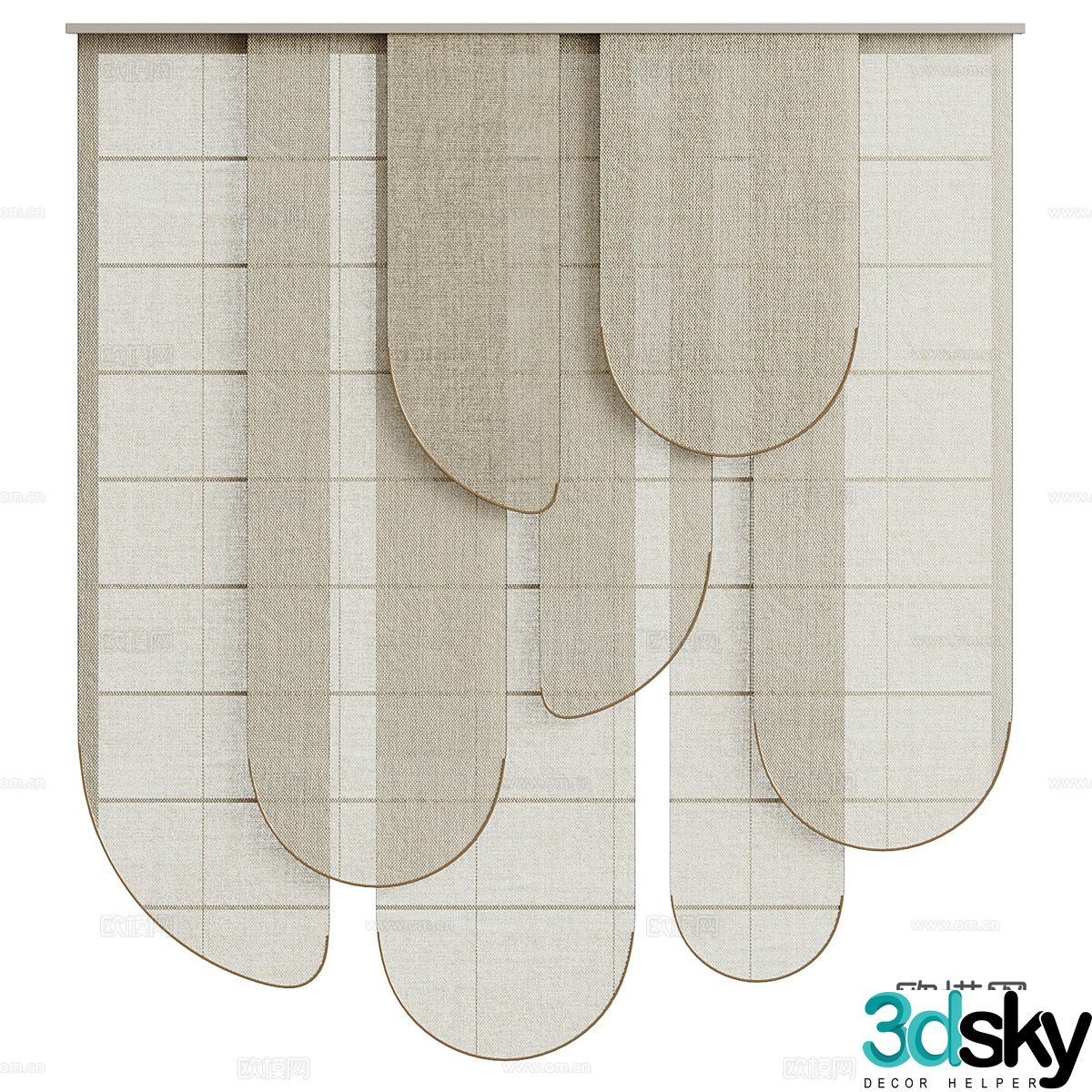 New Chinese style yarn curtain folding curtain 3D model
