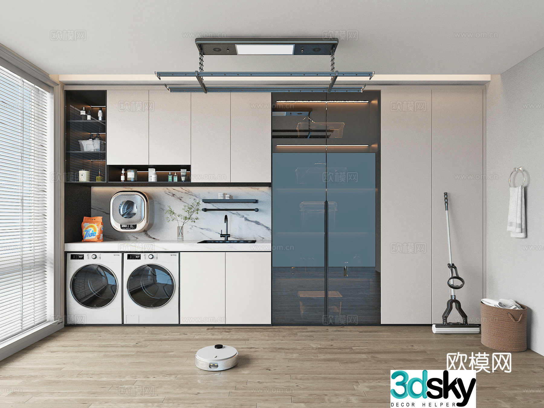 Modern laundry room balcony washing machine cabinet 3d model