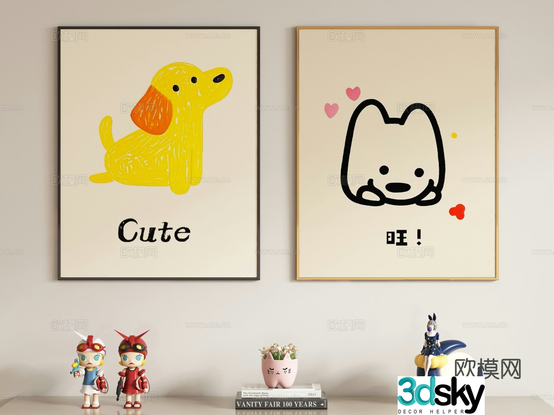 Modern cream style children’s decorative painting hanging painting 3d model