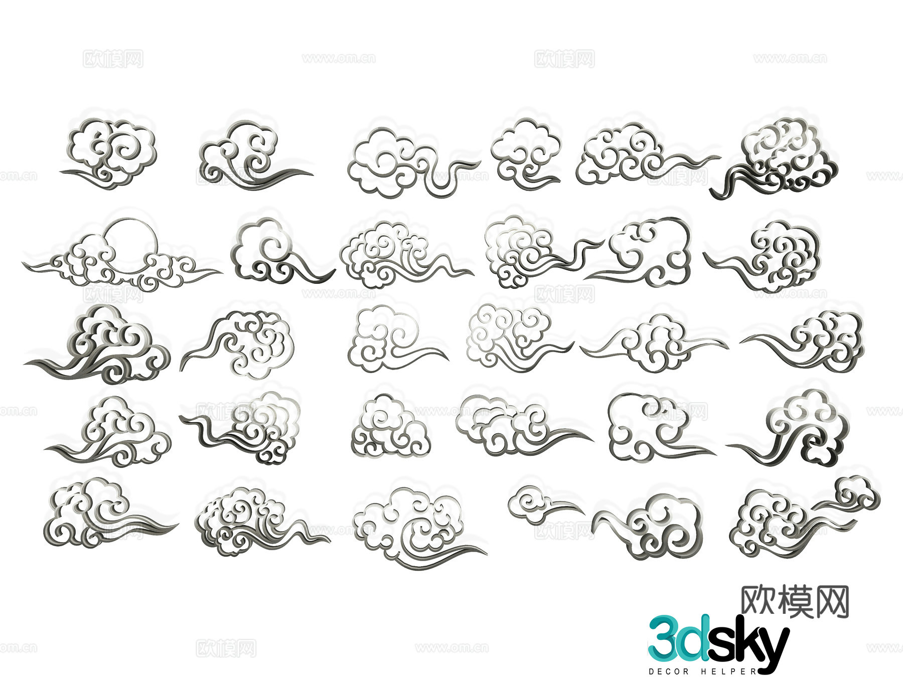 New Chinese style auspicious cloud wall decoration cloud pattern classical tradition auspiciousness gold-edged auspicious cloud pattern elements silhouette 3d model