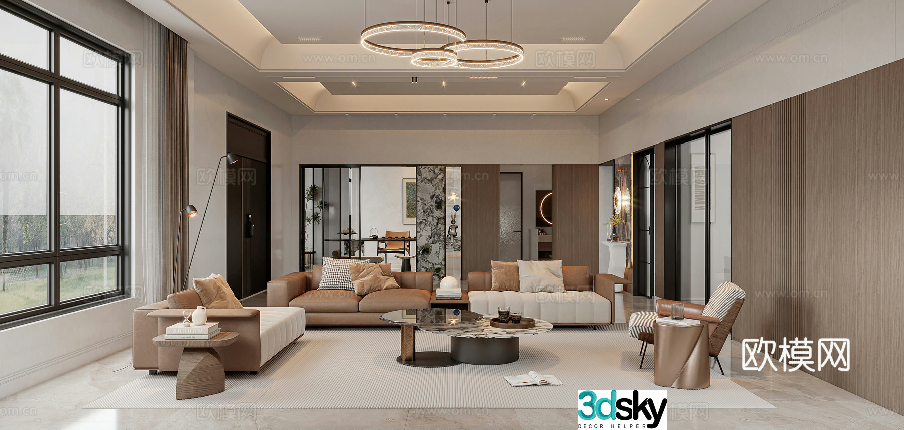 Modern light luxury living and dining room 3D model