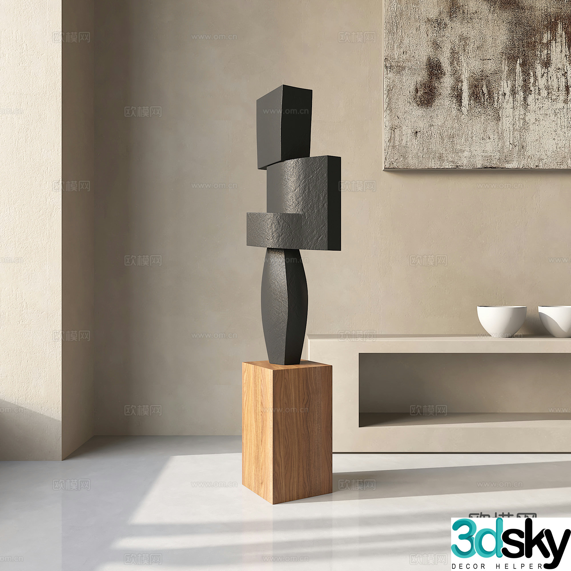 Modern abstract dark sculpture 3d model