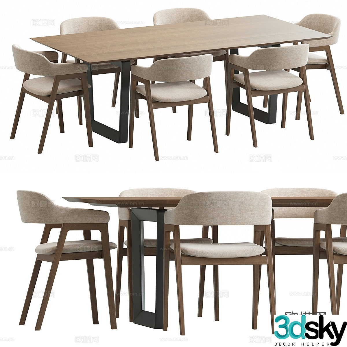 Modern new Chinese dining table and chair 3D model