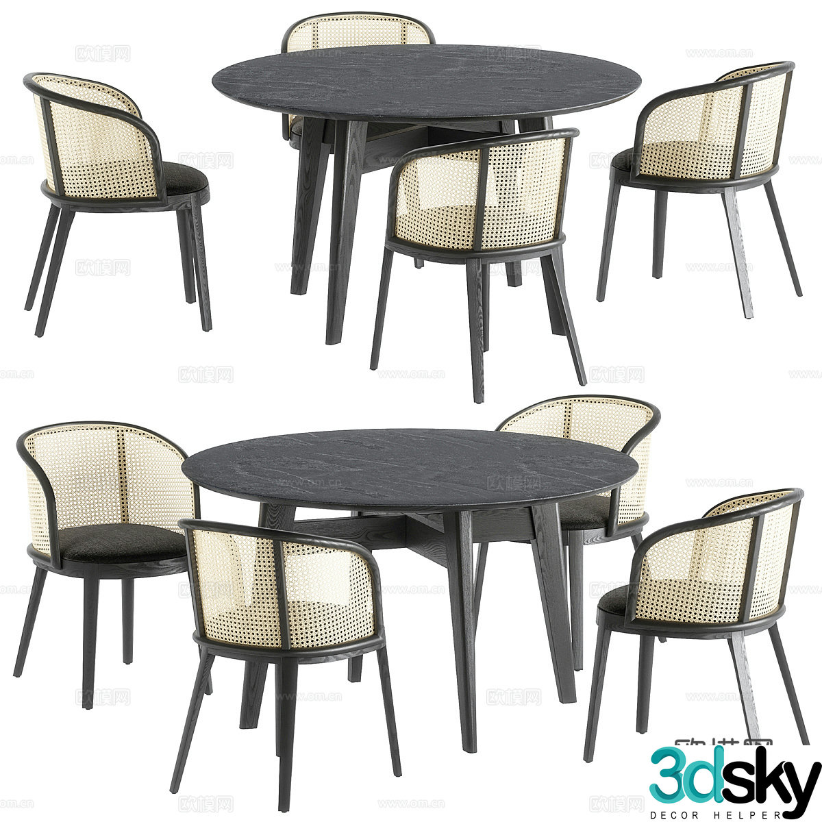 New Chinese dining table and chair 3D model