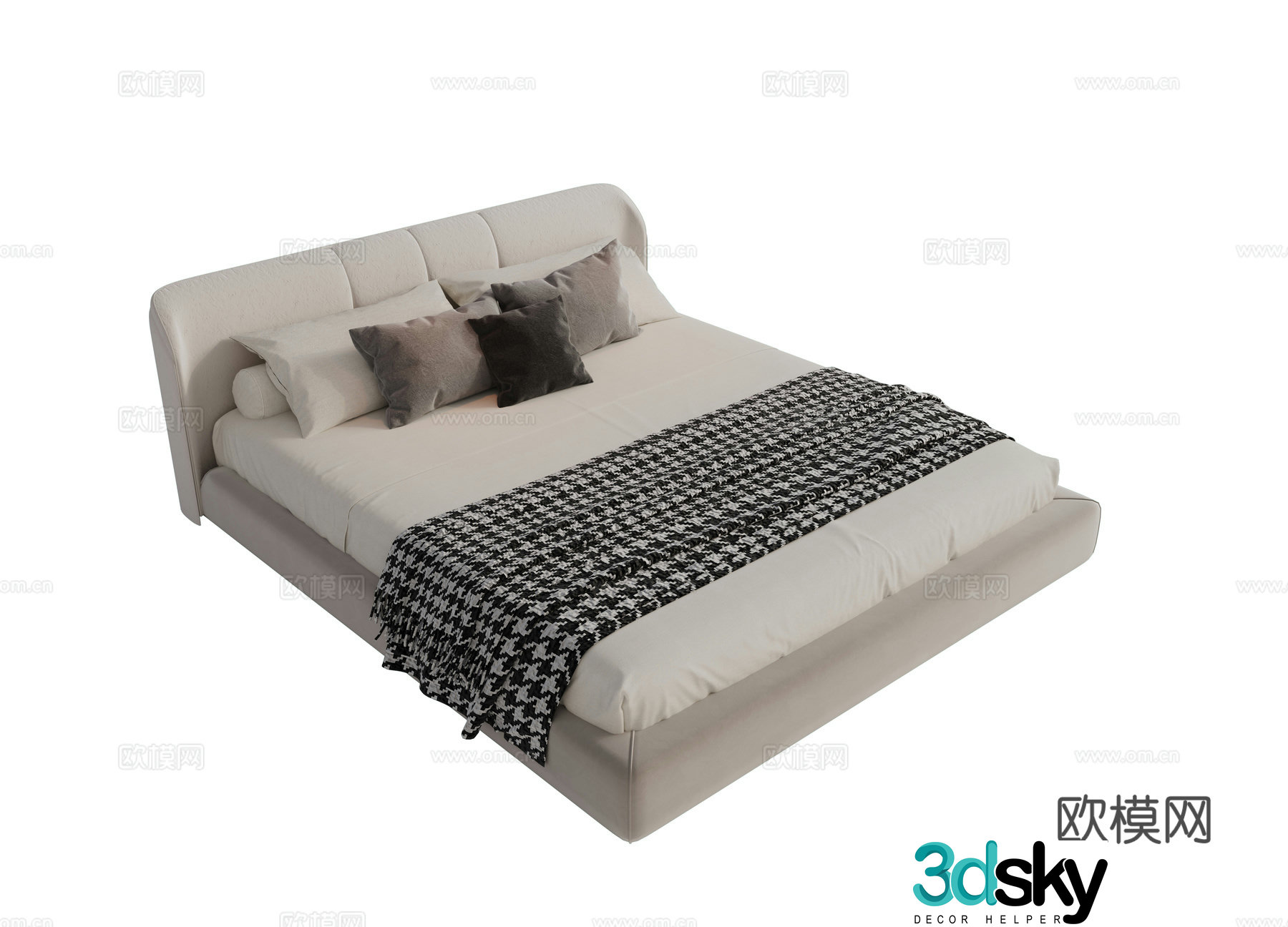 Modern fabric double bed master bedroom bed minimalist bedroom bed Minotti modern double bed 3d model