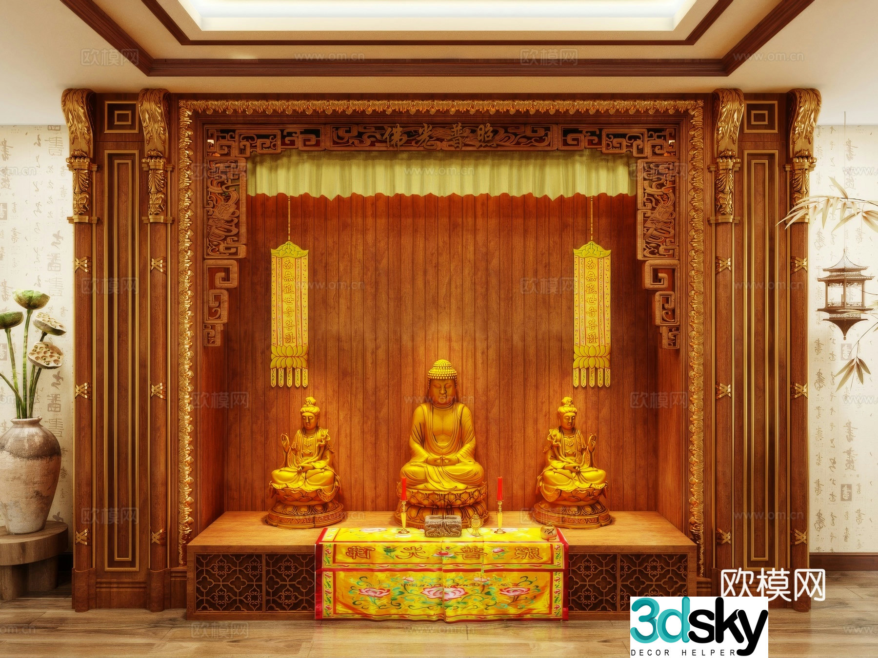 Buddha niche shrine hostel incense stove candle holder 3d model