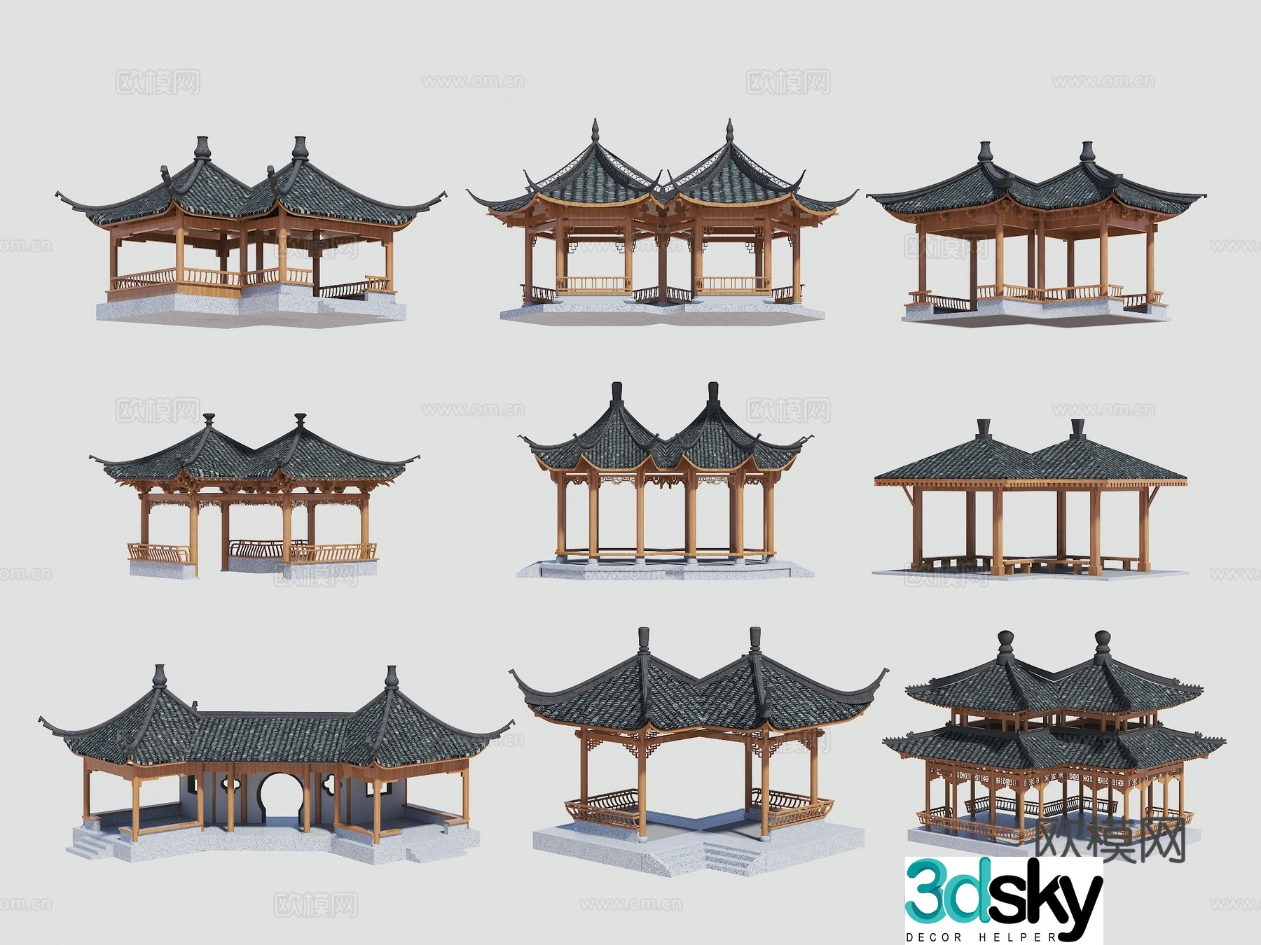 Chinese half pavilion pavilion moon cave gate pavilion landscape pavilion Suzhou garden pavilion Su style pavilion ancient building pavilion 3D model