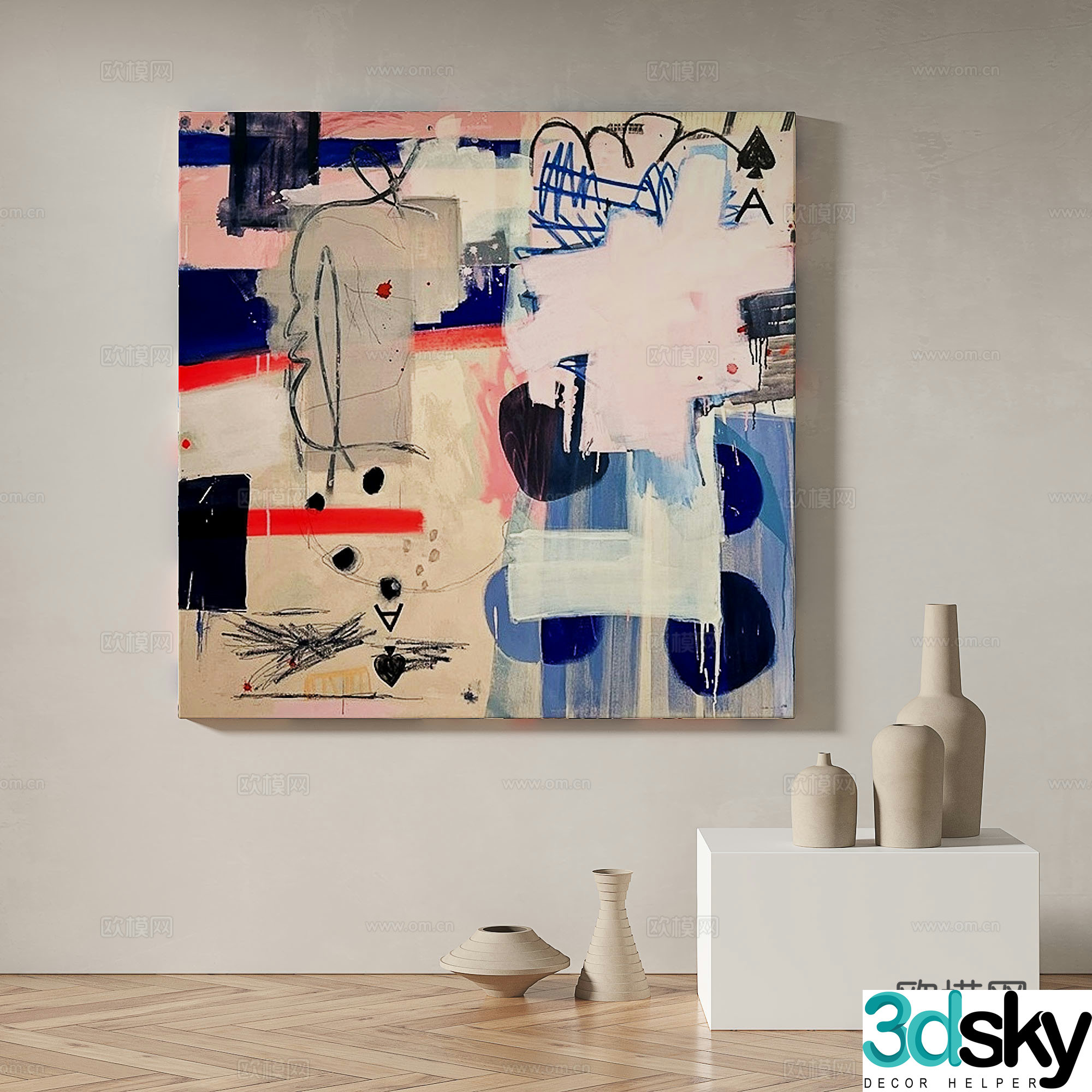 Modern minimalist abstract decorative painting 3d model