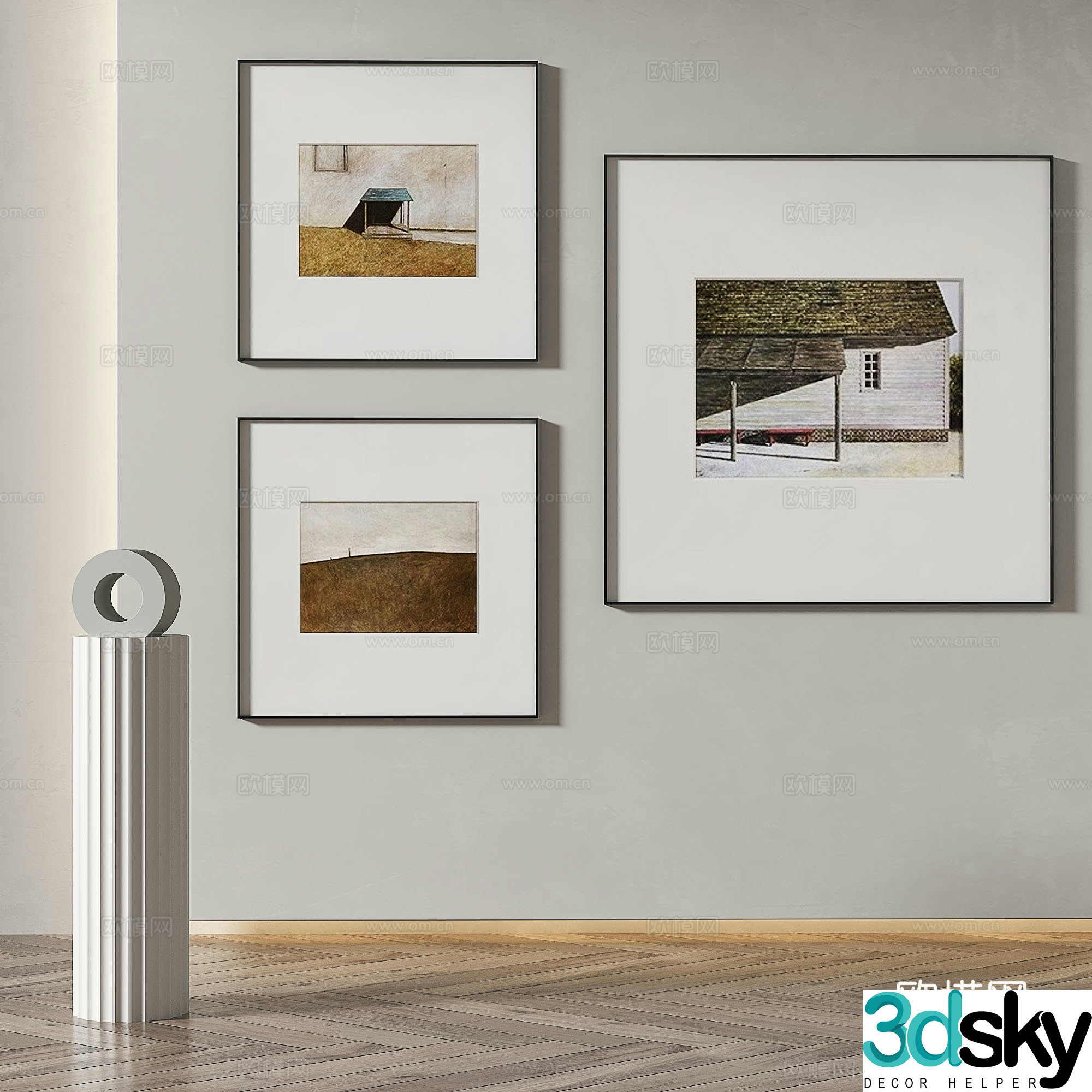 Modern minimalist abstract retro decorative painting 3d model