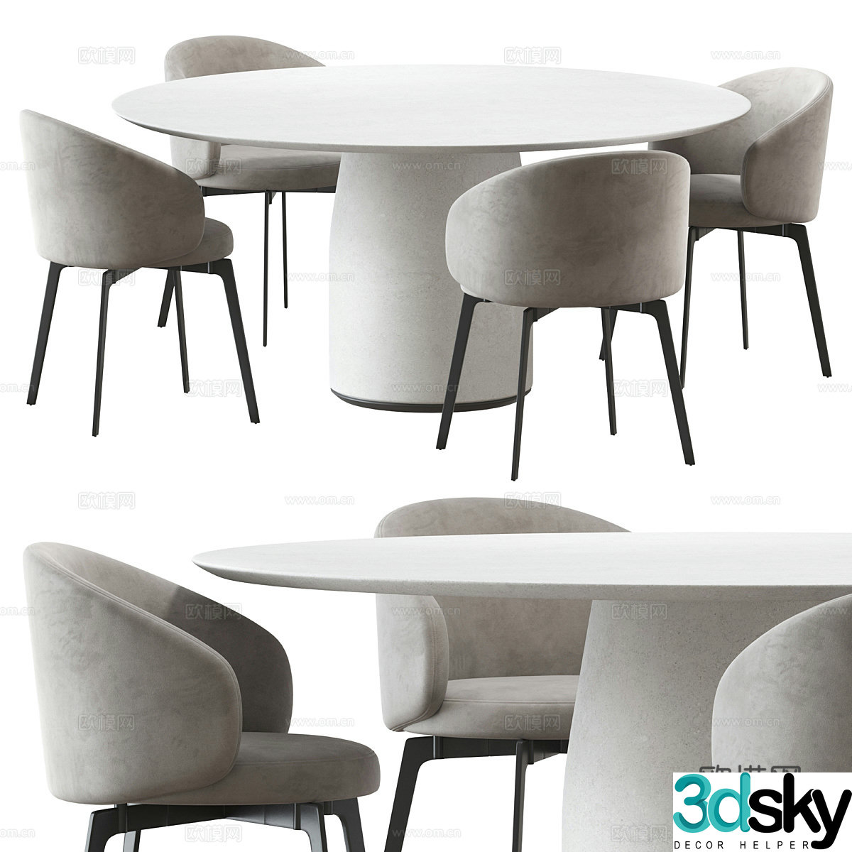 Modern dining table and chair 3d model
