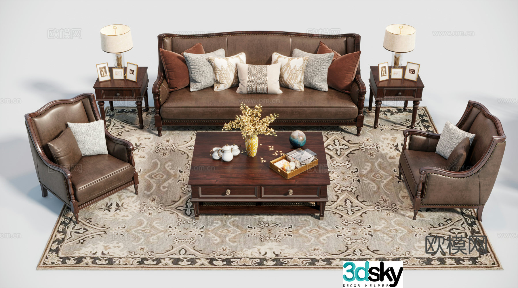 American leather sofa set 3d model