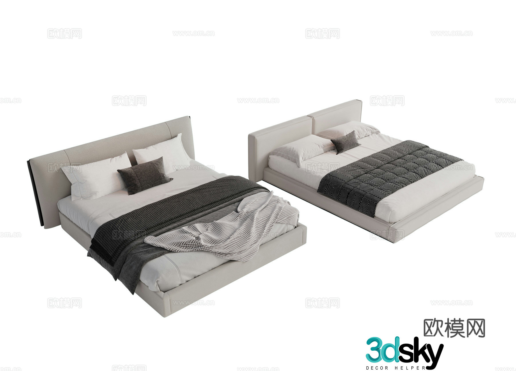 Modern fabric dual bed Main bed bedroom minimalist bed bed Minotti Modern dual bed 3D model