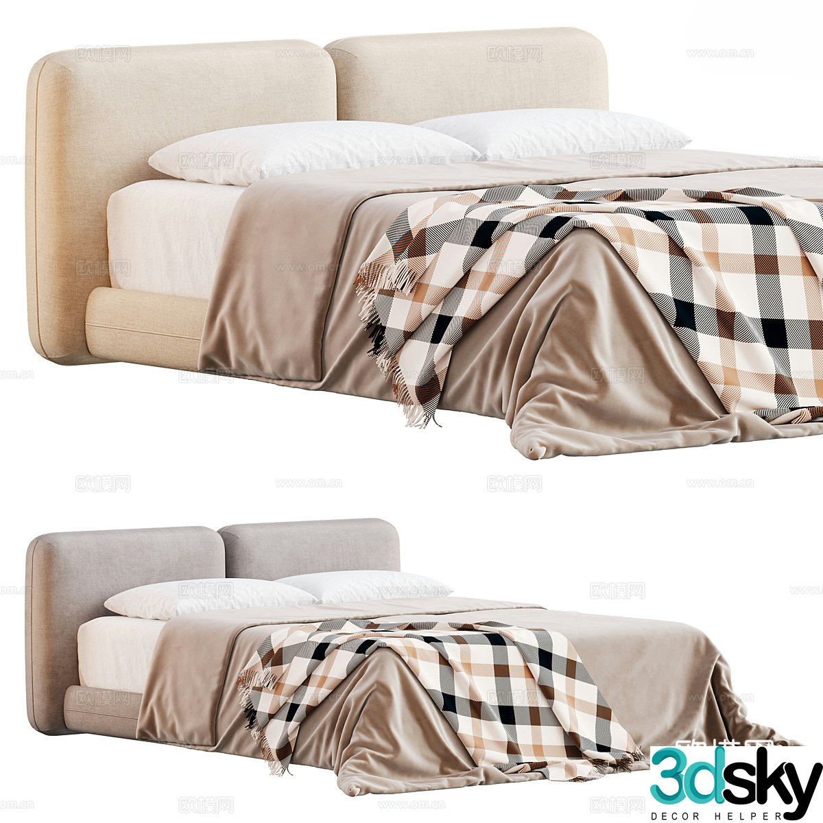 Modern cream style double bed 3d model