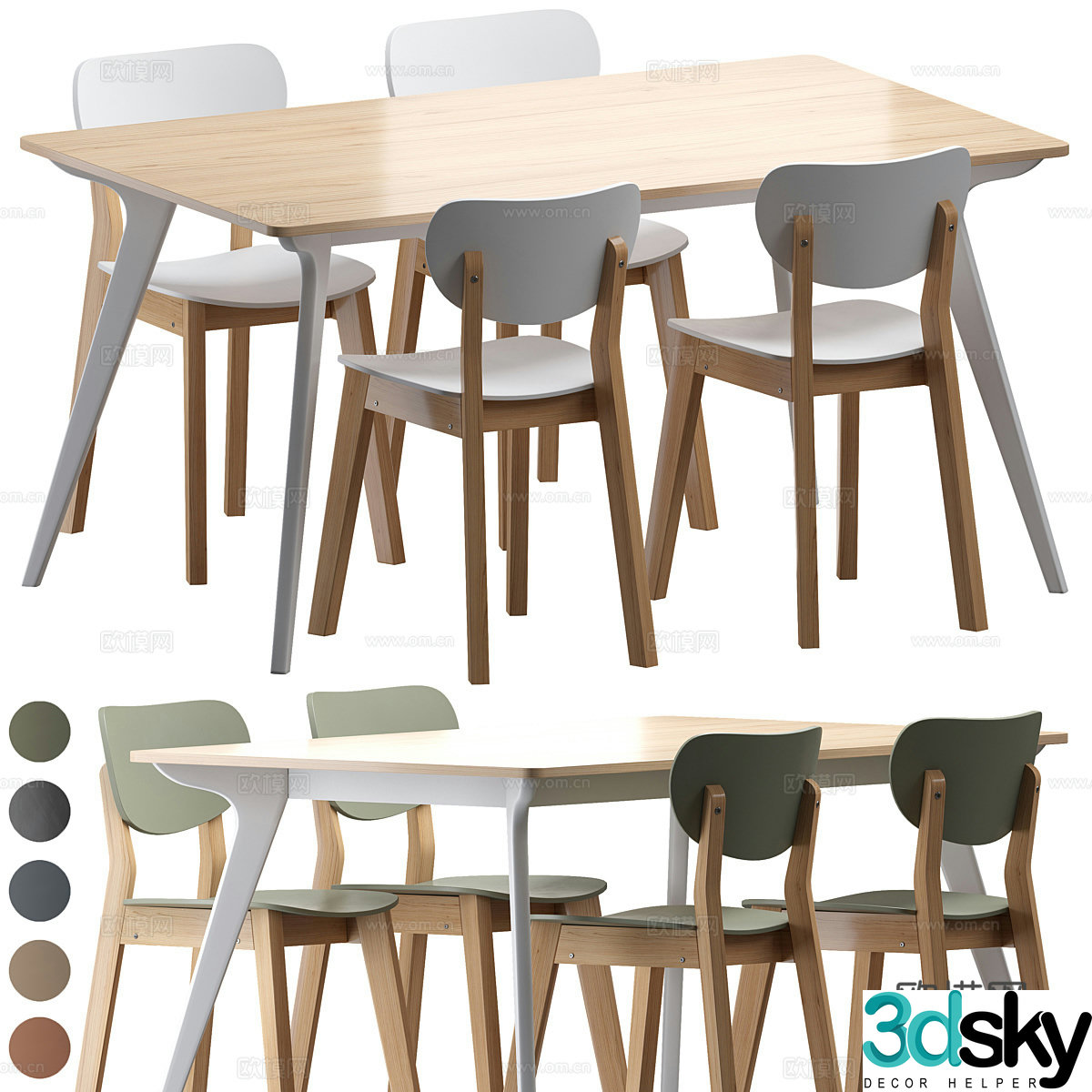 Nordic dining table and chair 3d model