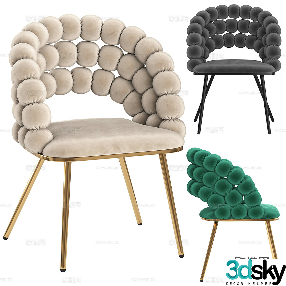 Modern single chair dining chair book chair 3d model