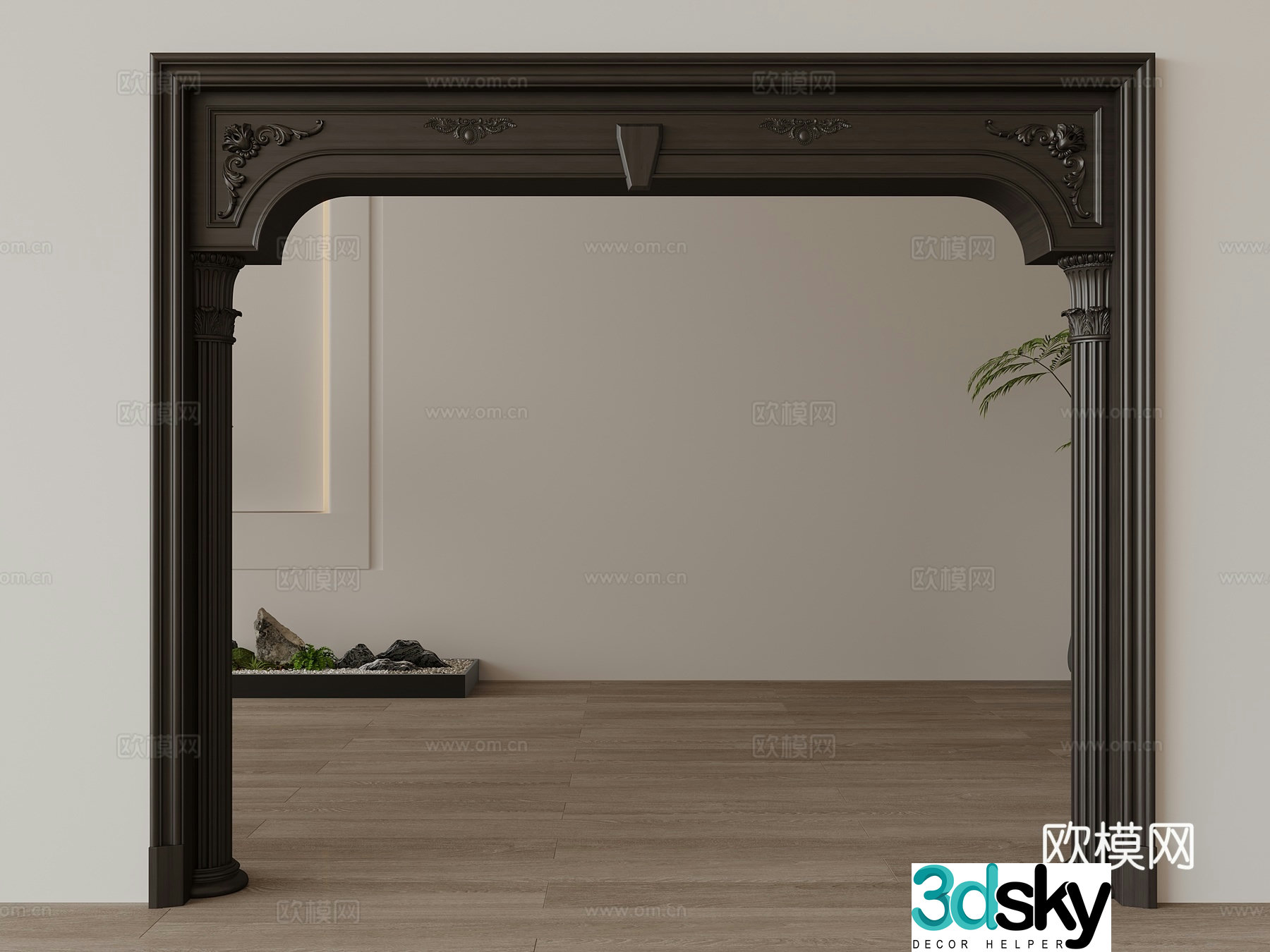 Modern door frame pass arc roman column carved 3d model