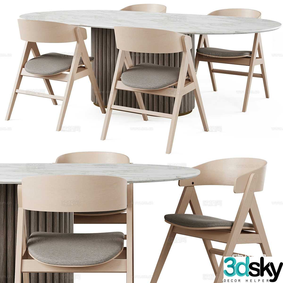 New Chinese dining table and chair 3D model